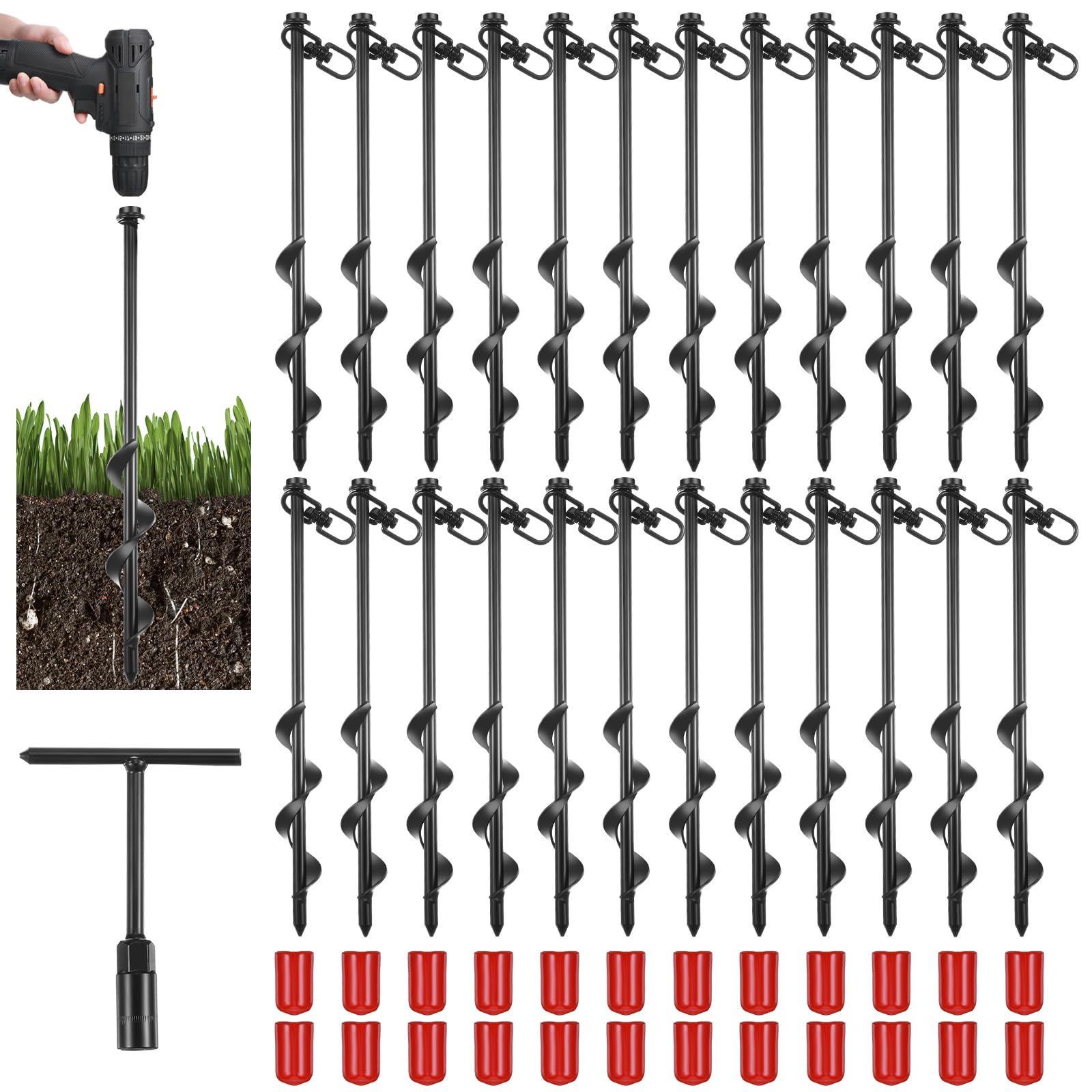 Reginary 24 Pcs Ground Anchors Screw In Tent Stakes Heavy Duty Trampoline Anchors High Wind For Camping Canopy Carport Sheds Bea