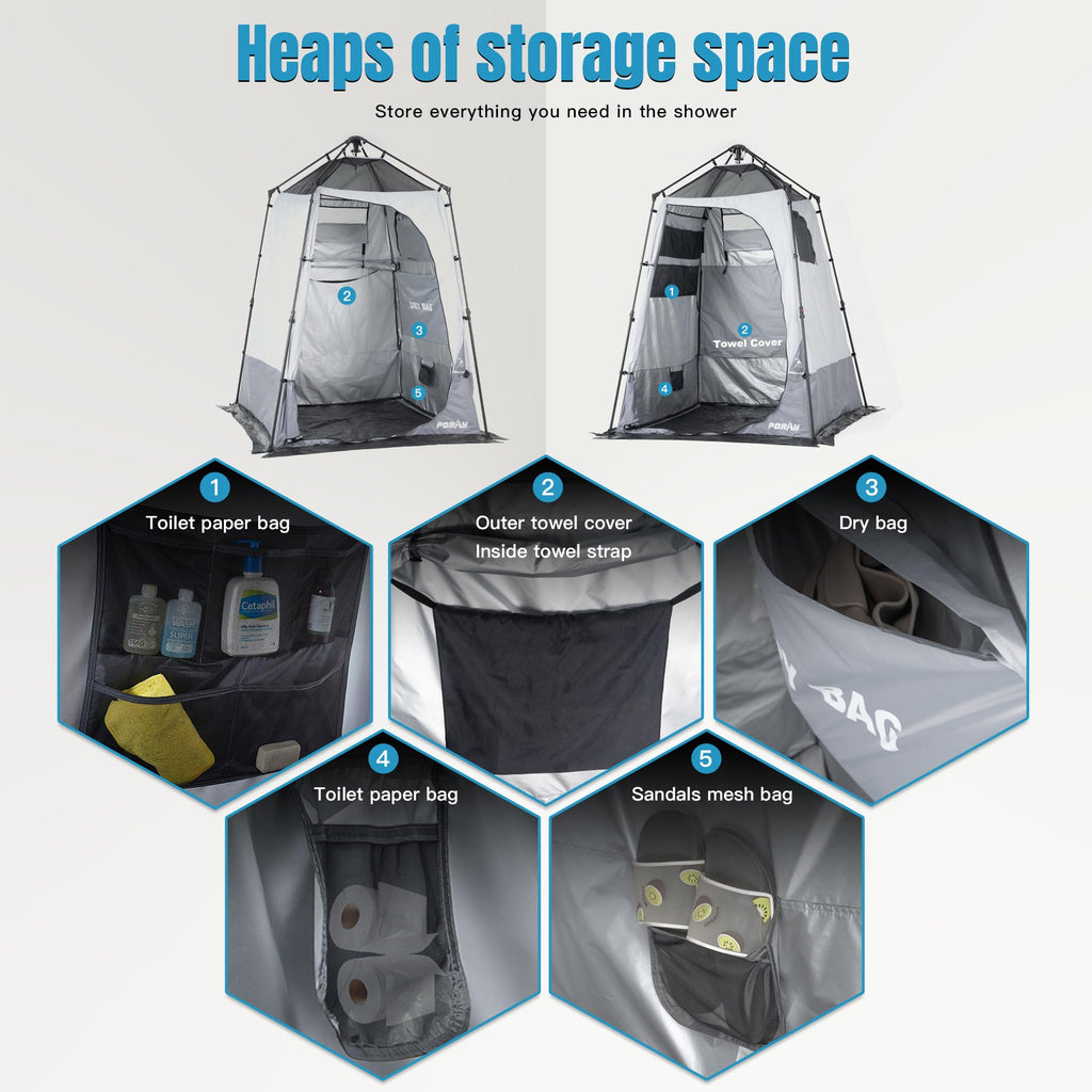 Portable Camping Shower Tent Deluxe Changing Room With Shower Bag Easy Set Up Privacy Shelter,Large Toilet Tent With Floor Drain
