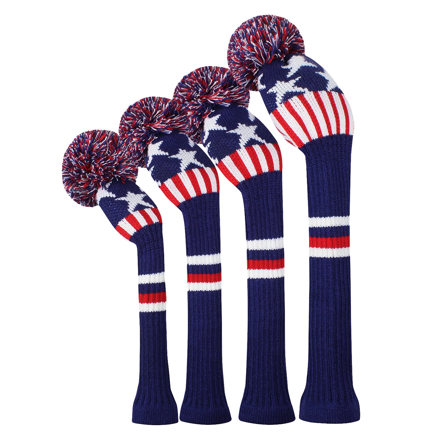 Scott Edward Knit Golf Club Cover With A Pom Set Of 4 Orderly Black And White Dot Head Covers Protect Driver Wood(460Cc) Fairway