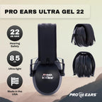 Pro Ears Ultra Gel 22 Noise Reduction Ear Muffs, Lightweight & Slim W/Aviator Gel Ear Seals, Shooting Ranges, Construction, And