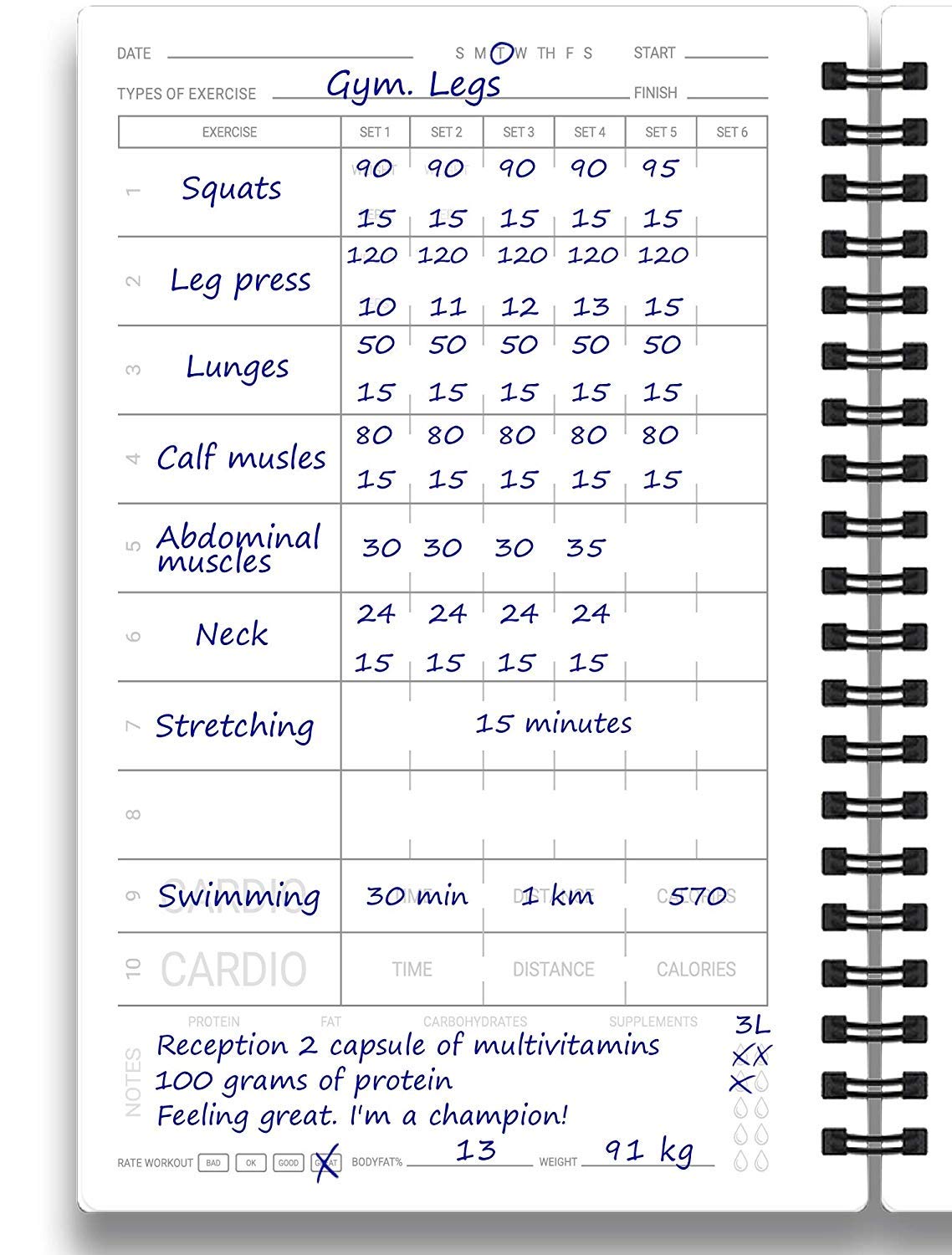 Undated Fitness Log Book & Workout Planner - Designed By Experts Gym Notebook, Workout Tracker, Exercise Journal For Men Women