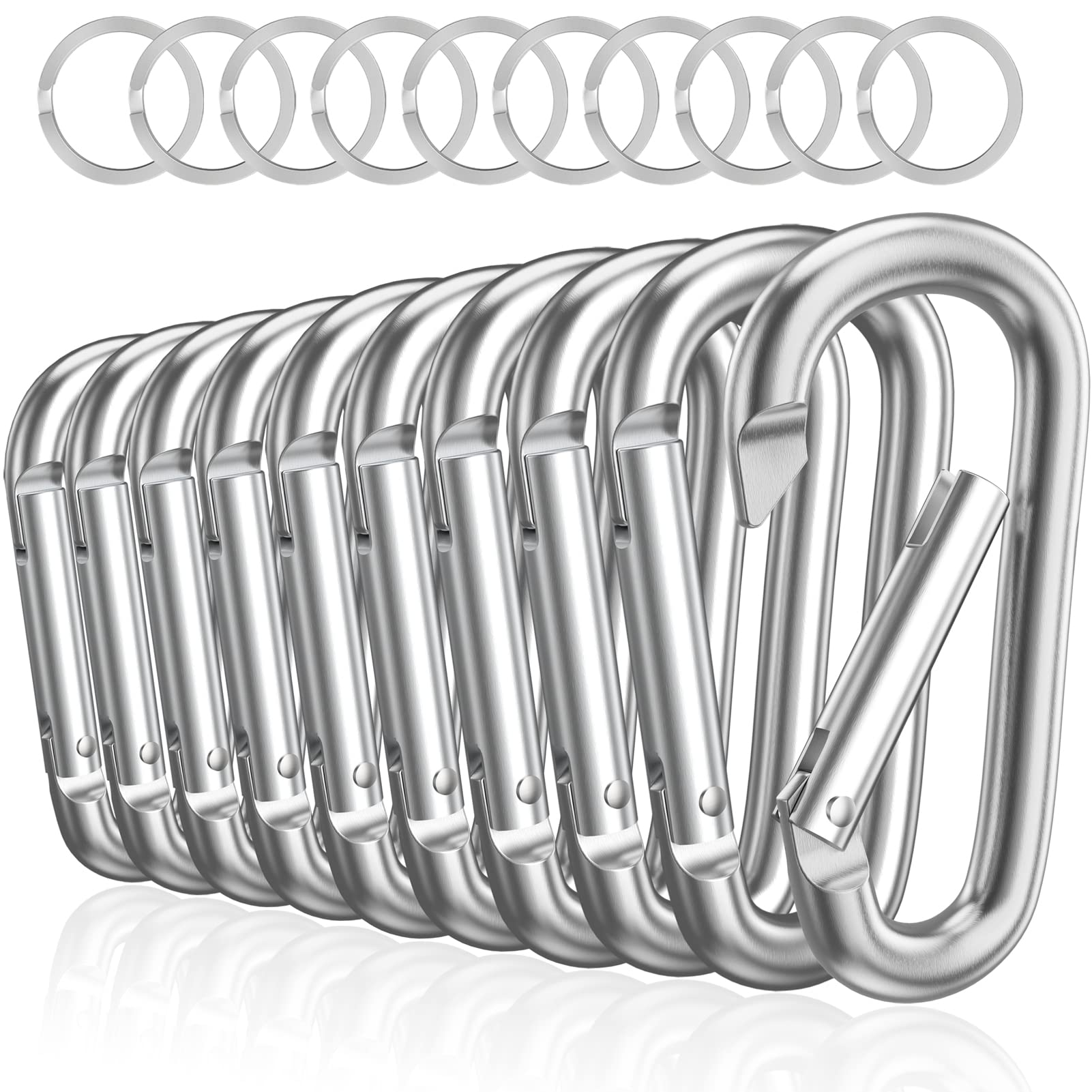 Sprookber 3'' Aluminum Carabiner D Ring, Caribeenerclips, Spring Snap Hookfor Keychain Clip,Set Of 10 (Silver)