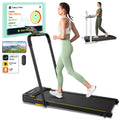 UREVO Smart 2-in-1 Folding Treadmill, Compact Walking Pad with Safety Handle, Plug and Play, Dual LED Display, Workout APP, Walk