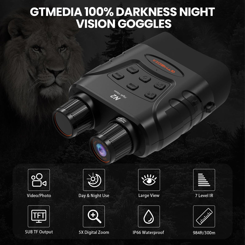 Night Vision Goggles,4K Infrared Night Vision Binoculars For Viewing In 100% Darkness With Hd Large Screen, 5X Digital Zoom & 7
