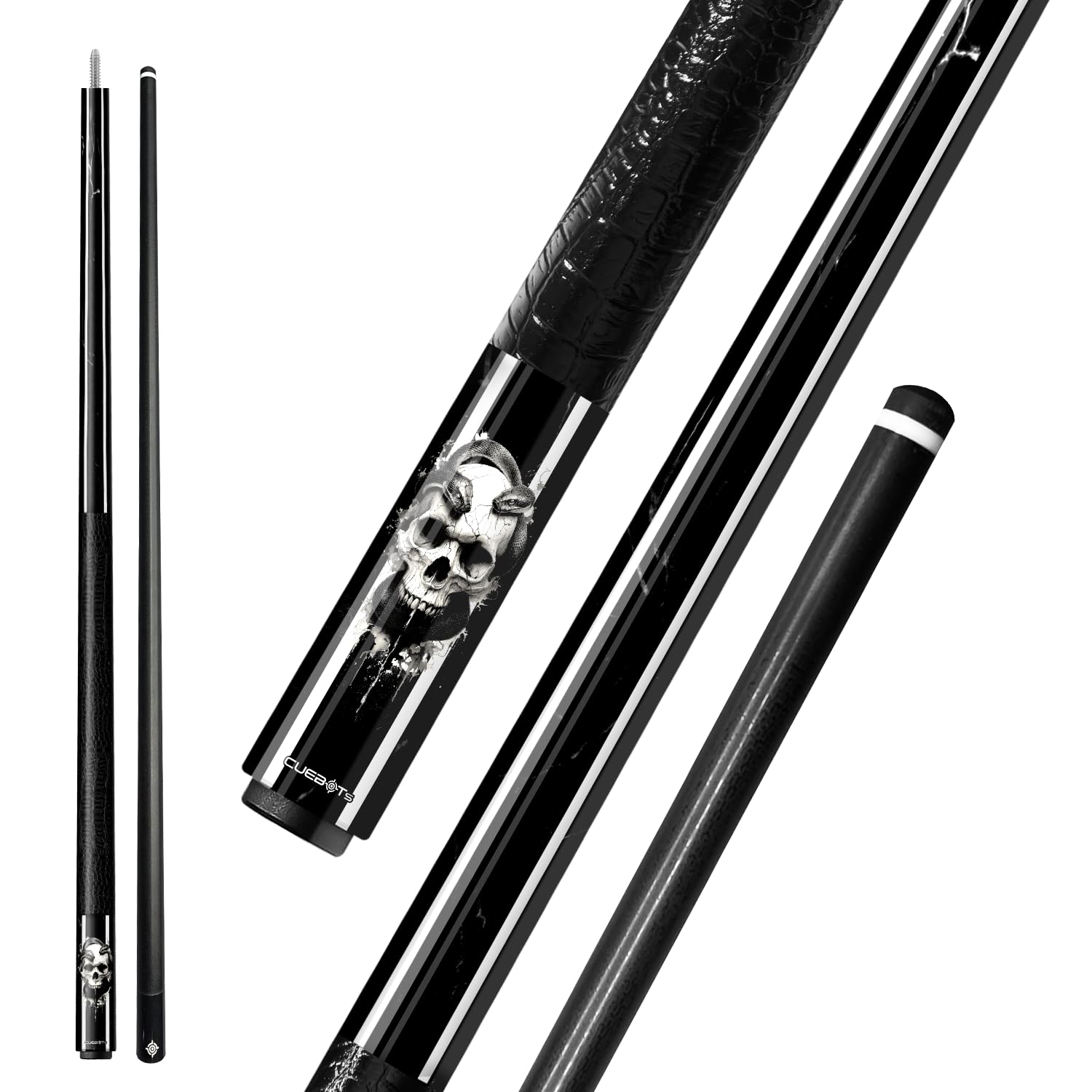 CUEBOTS CGC1 Pool Cue, Glass Fiber Shaft 3/8-10 Joint, Glossy Crocodile-Pattern Leather Grip, 12.5mm Tip, 58    Pool Cue