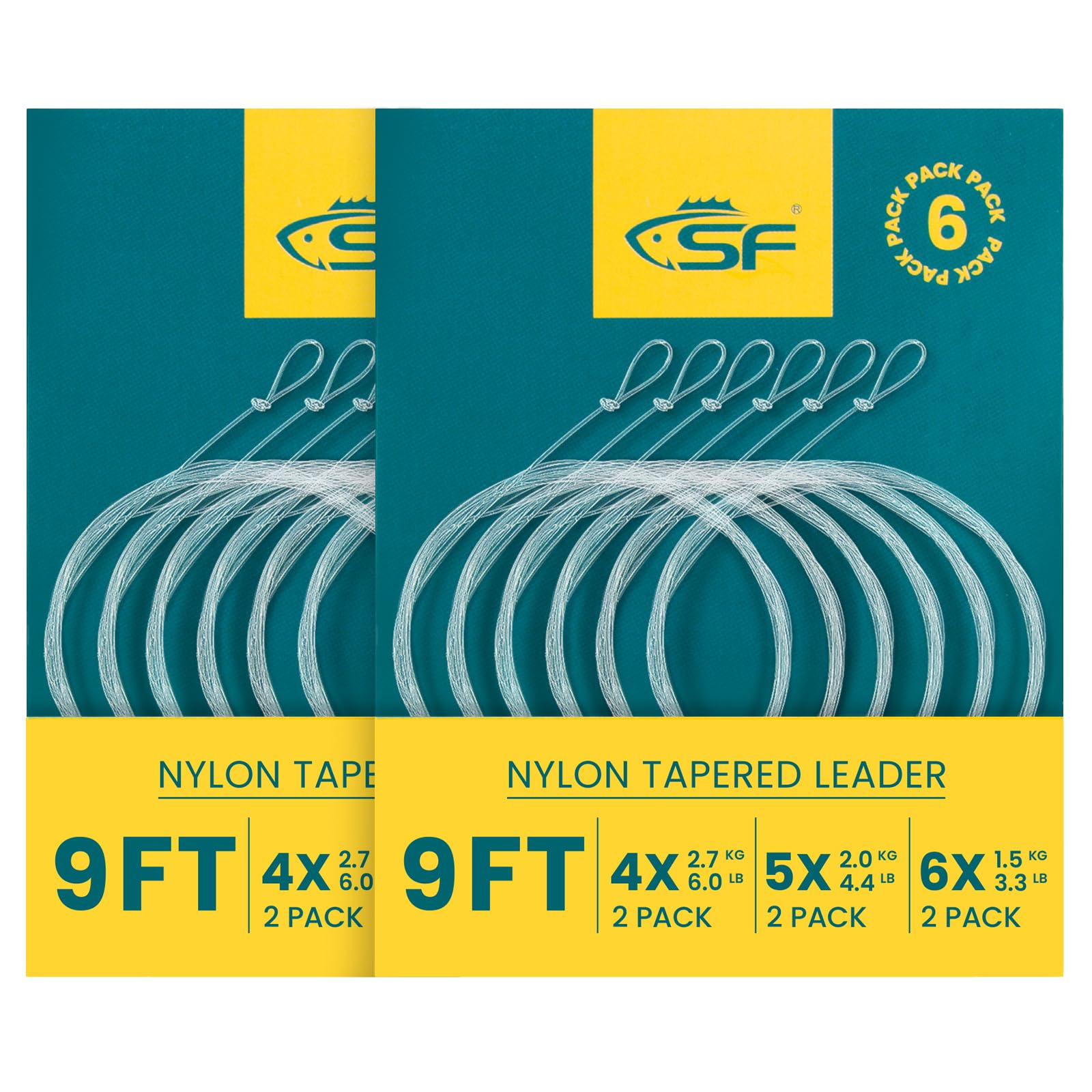 Sf 2 * 6Pcs Pre Tied Loop Fly Tapered Leader Nylon Fly Fishing Trout Leader Line 9Ft-4X(4) 5X(4) 6X(4)