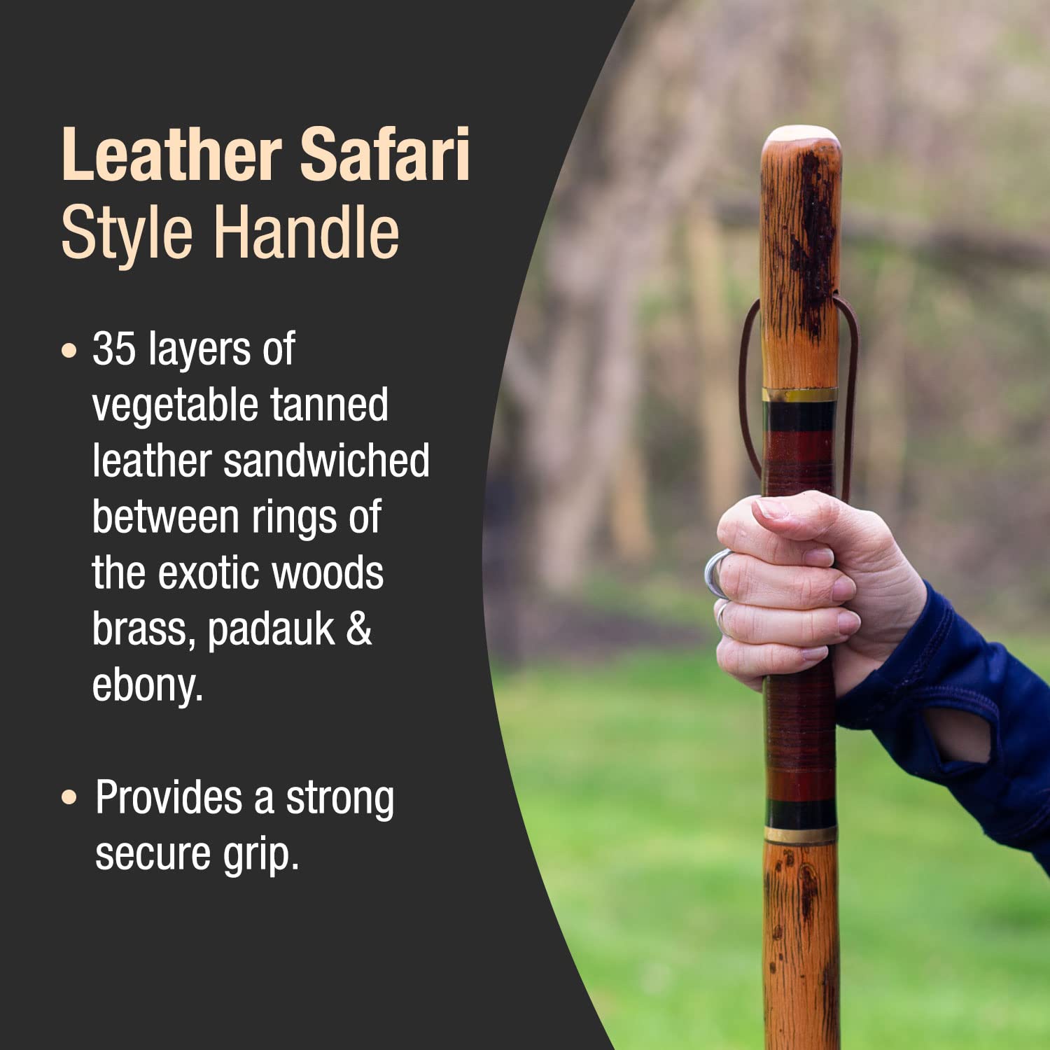 Brazos Rustic Wood Walking Stick, Hickory, Traditional Safari Style Handle, For Men & Women, Made In The Usa, 58'' Natural