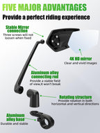 RBRL Bike Mirror, 3D Adjustable Arm for Extended Reach, Aluminum Alloy Anti-shake Bicycle Rearview Mirrors, 360 Panoramic Rearvi