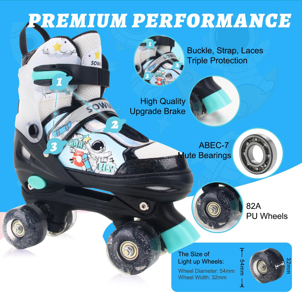 Sowume Adjustable Roller Skates For Boys And Kids, All 8 Wheels Of Boy'S Skates Shine, Safe And Fun Illuminating For Kids