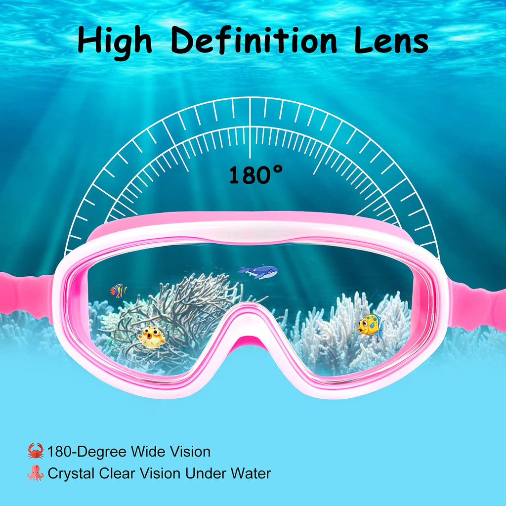 Cooloo Kids Swim Goggles For Age 3-15, 2 Pack Kids Goggles For Swimming With Nose Cover, No Leaking, Anti-Fog, Waterproof, Mint