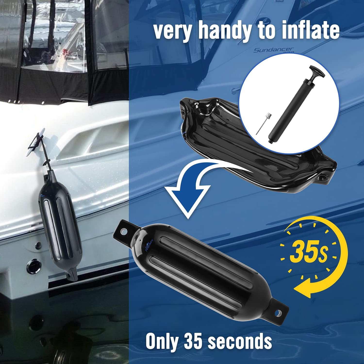 Affordura Boat Fender 4 Pack Boat Bumpers Fenders With 4 Ropes, Boat Bumpers For Pontoon Boat Fenders Inflatable (Black, 5.5 Inc