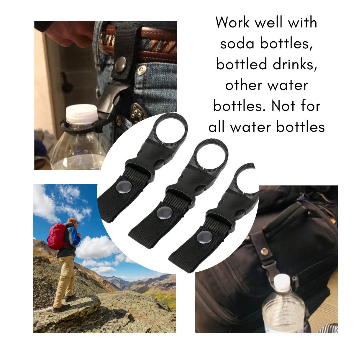 F Flammi 3Pcs Hanging Buckle Portable Water Bottle Ring Holder Mineral Water Bottle Clip For Backpack Belt Outdoor Camping Hikin