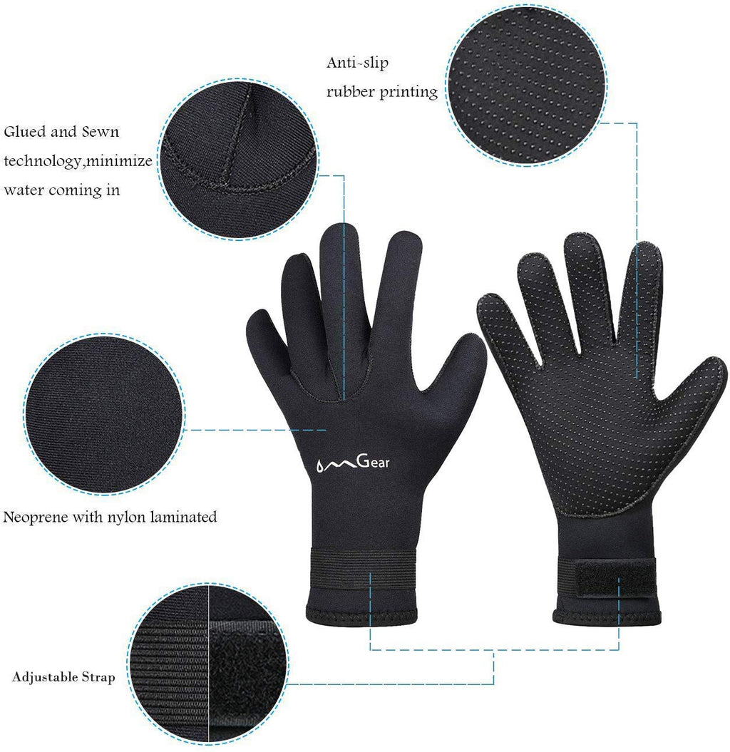 Omgear Neoprene Gloves Diving Wetsuit Gloves 3Mm Glued Anti-Slip Flexible Thermal With Adjustable Waist Strap For Snorkeling Scu