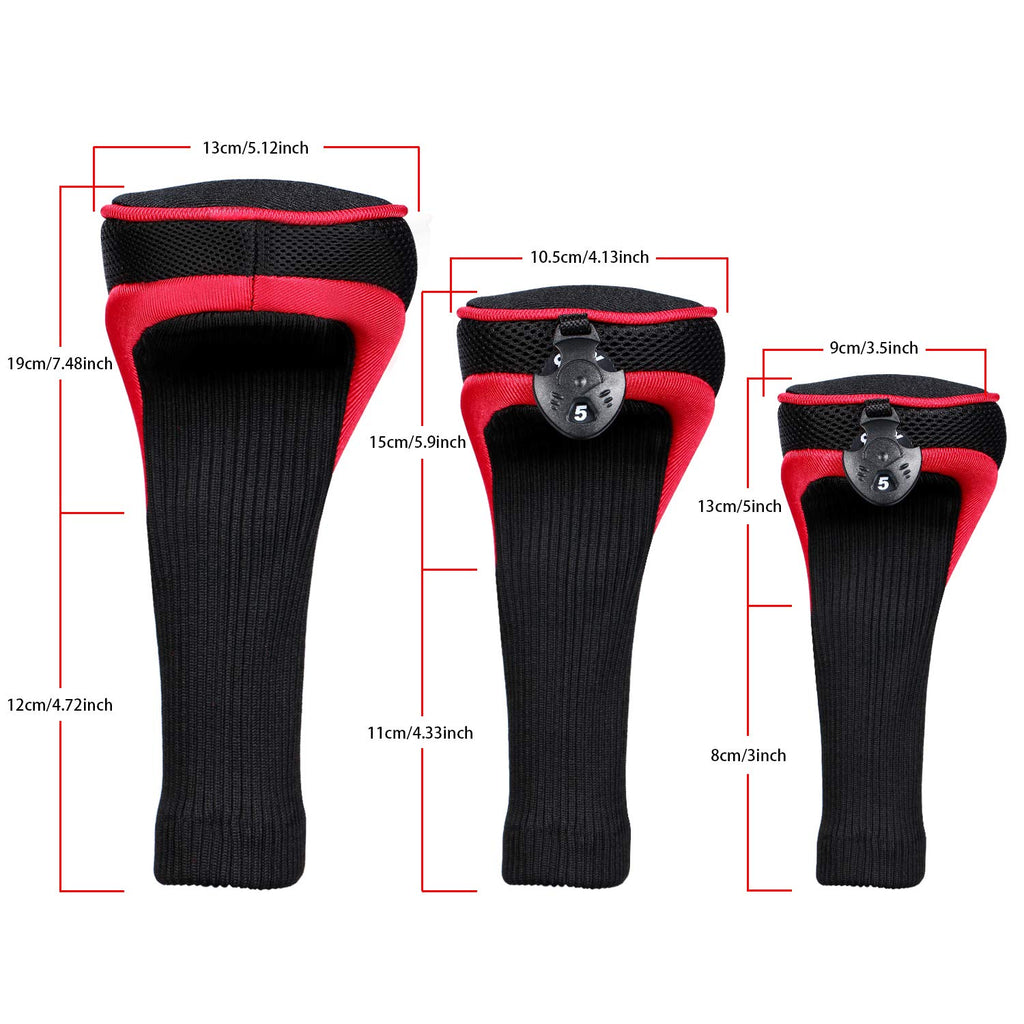 Longchao Red/Black Golf Head Covers Driver 1 3 4 5 7 X Fairway Woods Headcovers Long Neck Neoprene Protective Covers With Interc