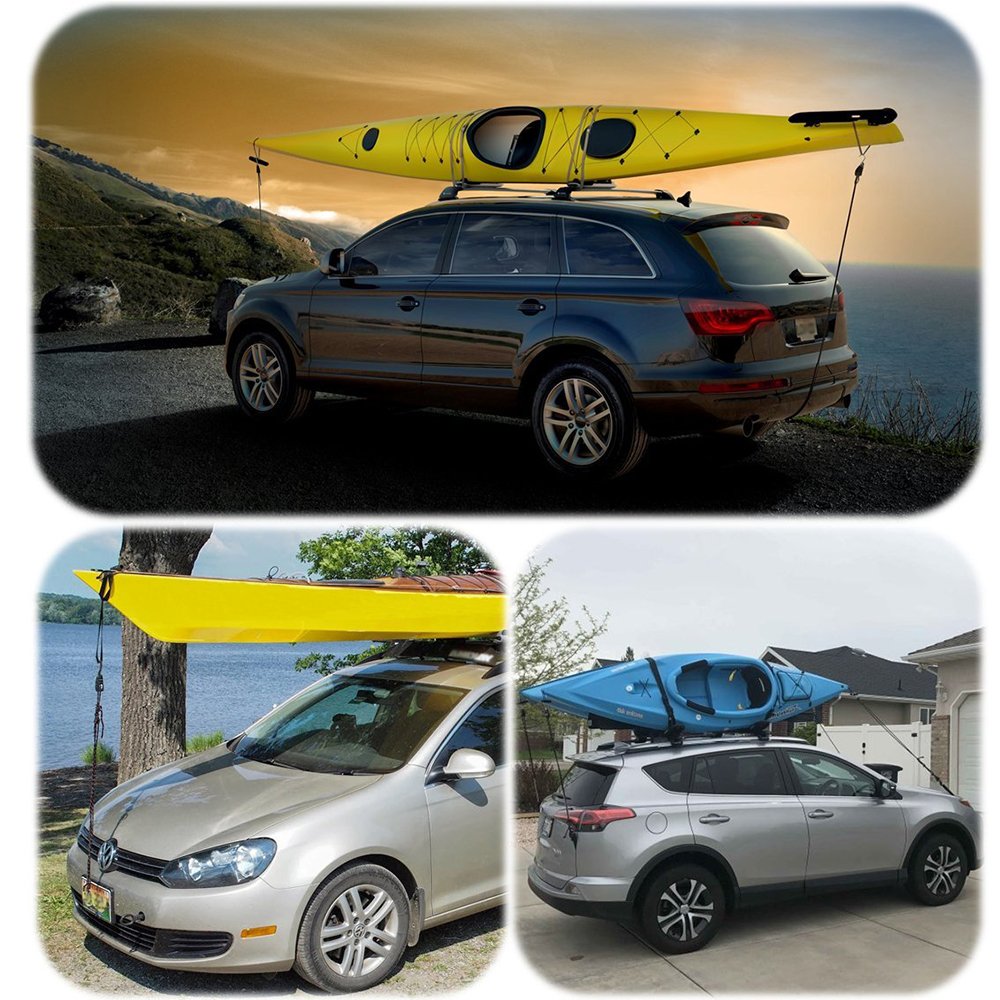 Kayak Tie Down Straps Canoe Bow And Stern Heavy Duty Cargo Ratchet Pulley Rope Hanger (Black Sleeve Elite, 12 Feet,2Pack)