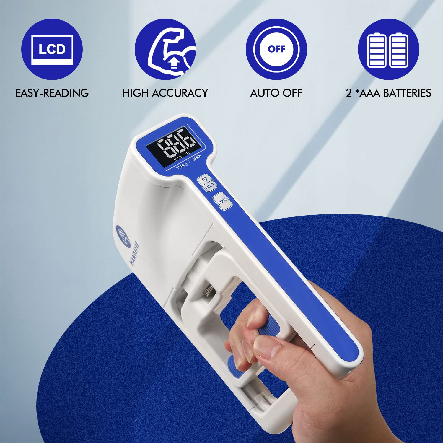 Handexer Grip Strength Tester with Protective Case 265lb/120kg, Digital Hand Dynamometer FDA Registered with Backlit LCD for Gri