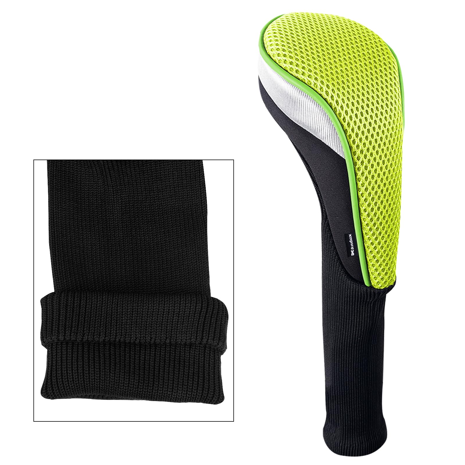Andux 3Pcs/Set Golf 460Cc Driver Wood Club Head Covers Long Neck With Interchangeable No. Tags Green