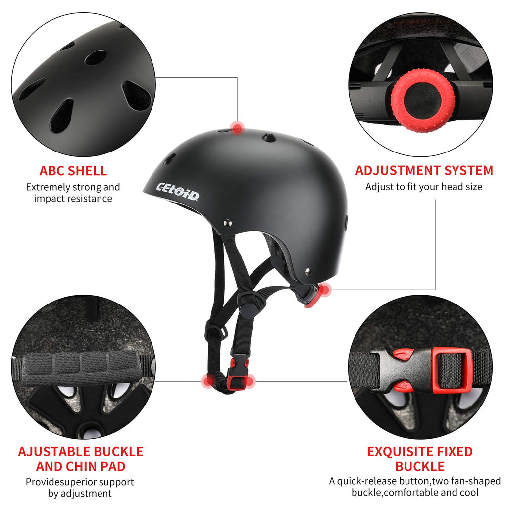 Celoid Kids Helmet Pad Set,Adjustable Kids Skateboard Bike Helmet Knee & Elbow Pads Wrist Guards 5-8 Years Kids Protective Gear