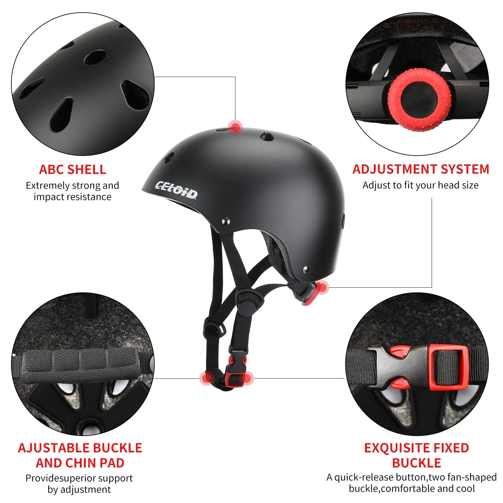 Celoid Kids Helmet Pad Set,Adjustable Kids Skateboard Bike Helmet Knee & Elbow Pads Wrist Guards 5-8 Years Kids Protective Gear