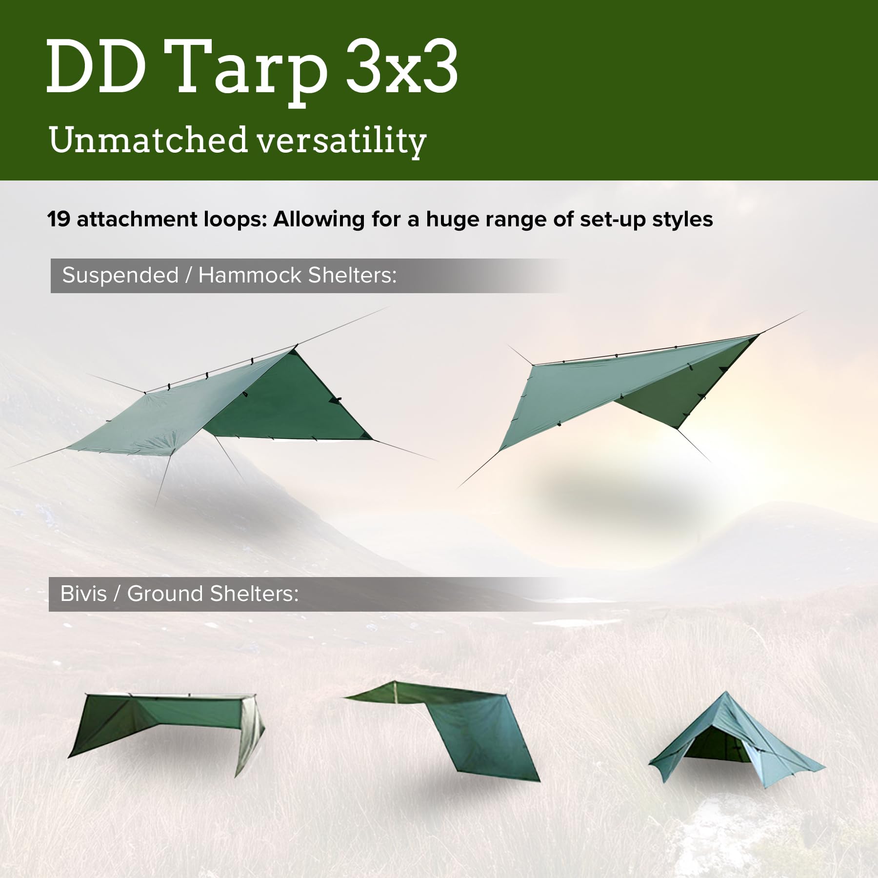 Dd Hammocks - Dd Tarp 3X3 - Coyote Brown (10Ft X 10Ft) - 100% Waterproof - Lightweight & Multifunctional Rainfly Tarp Tent Shelt