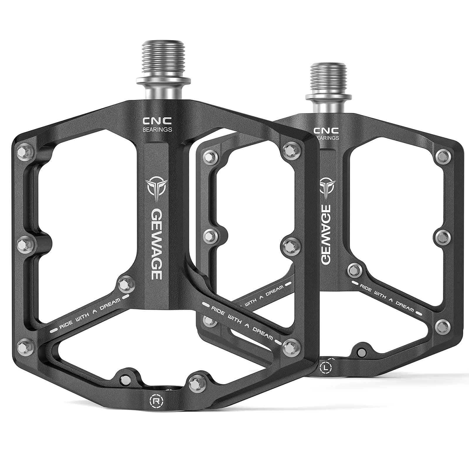 Road/Mountain Bike Pedals - 3 Bearings Bicycle Pedals - 9/16    CNC Machined Flat Pedals with Removable Anti-Skid Nails (Frosted
