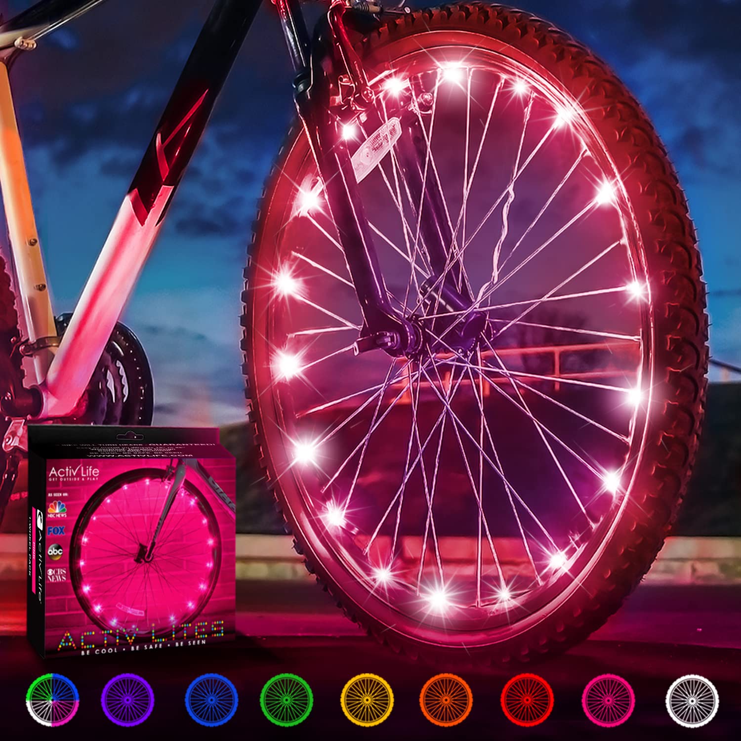 Activ Life Bike Lights, Pink, 1-Tire Pack Led Bicycle Christmas Lights For Wheels With Batteries Included, Best Christmas Stocki