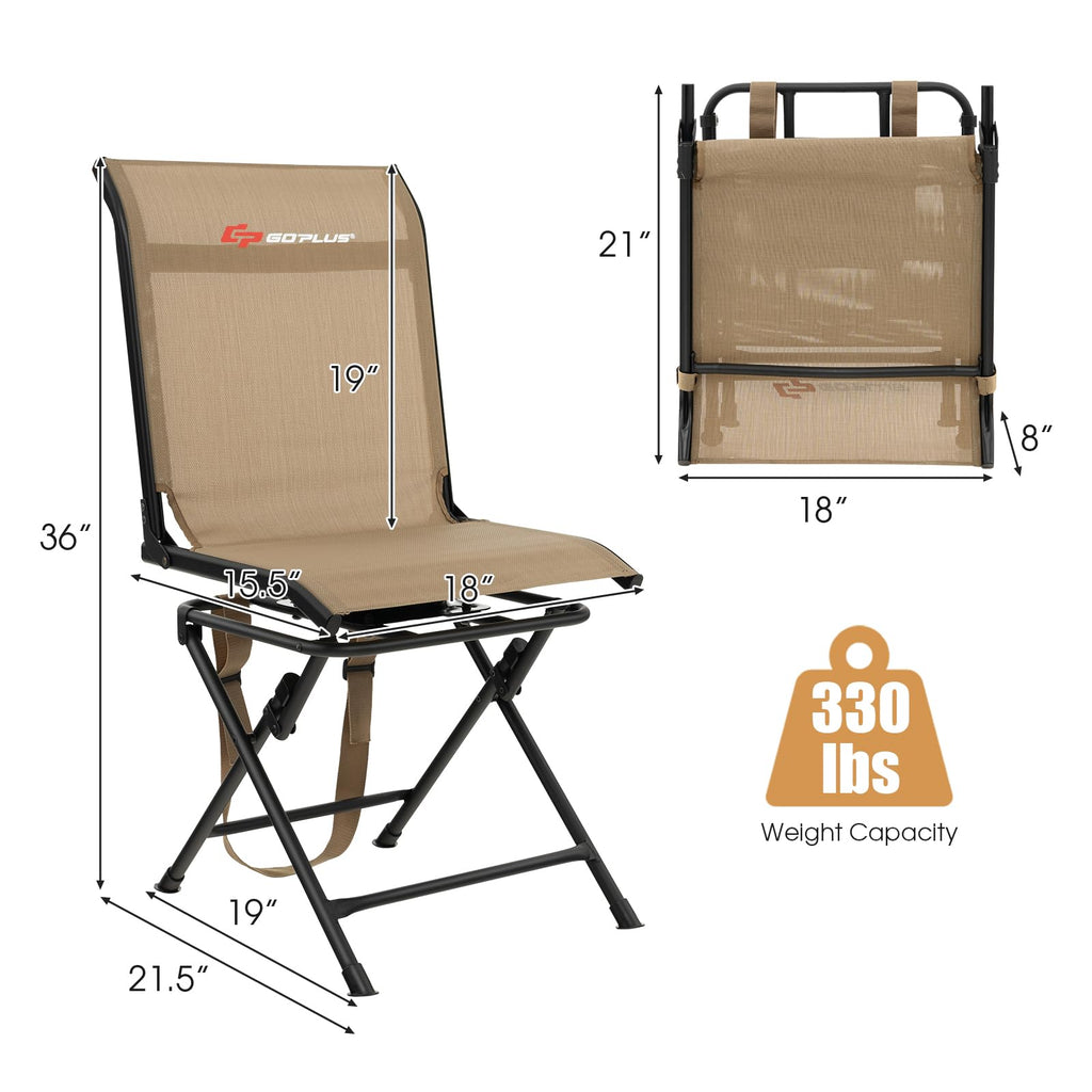 Goplus Hunting Chair, 360 Swivel Hunting Blind Chair With Carrying Strap, 330Lbs Capacity, Folding Silent Deer Hunting Chair, Po