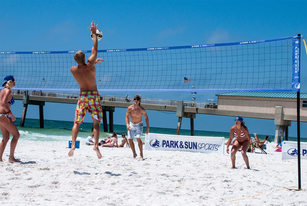 Park & Sun Sports Tournament Flex 1000: Portable Outdoor Volleyball Net System, Blue