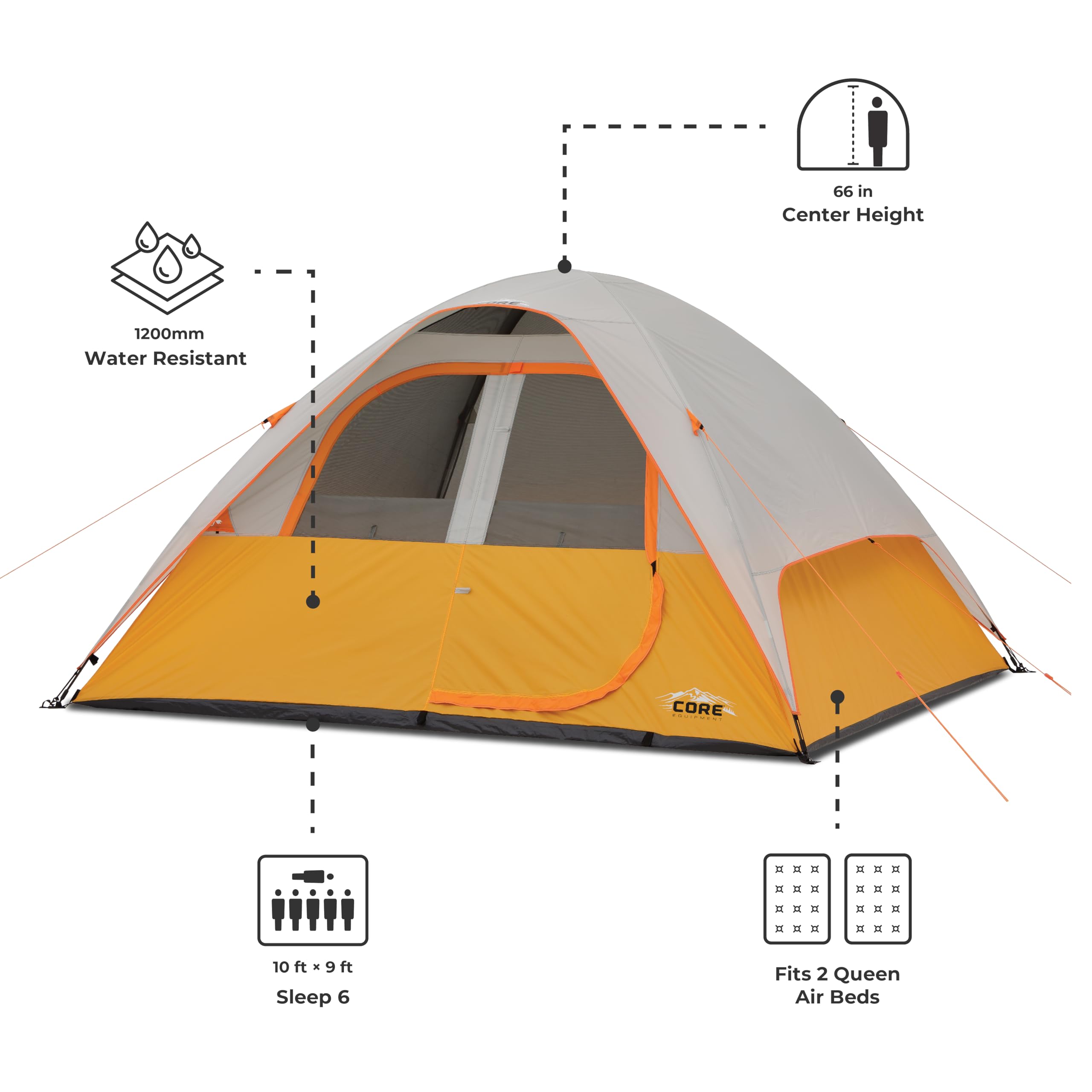 Core Tent 6 Person For Outdoor Family, Hiking, And Backpacking | Portable Dome Camp Tent With Storage Pockets For Camping Access