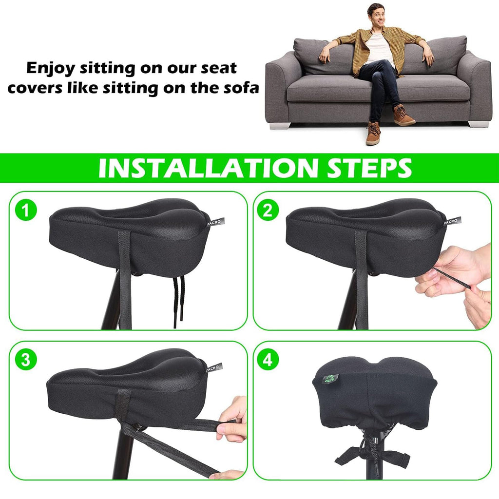 Zacro Bike Seat Cushion - Gel Padded Cover For Men Women Comfort, Extra Soft Exercise Bicycle Compatible With Peloton, Stationar