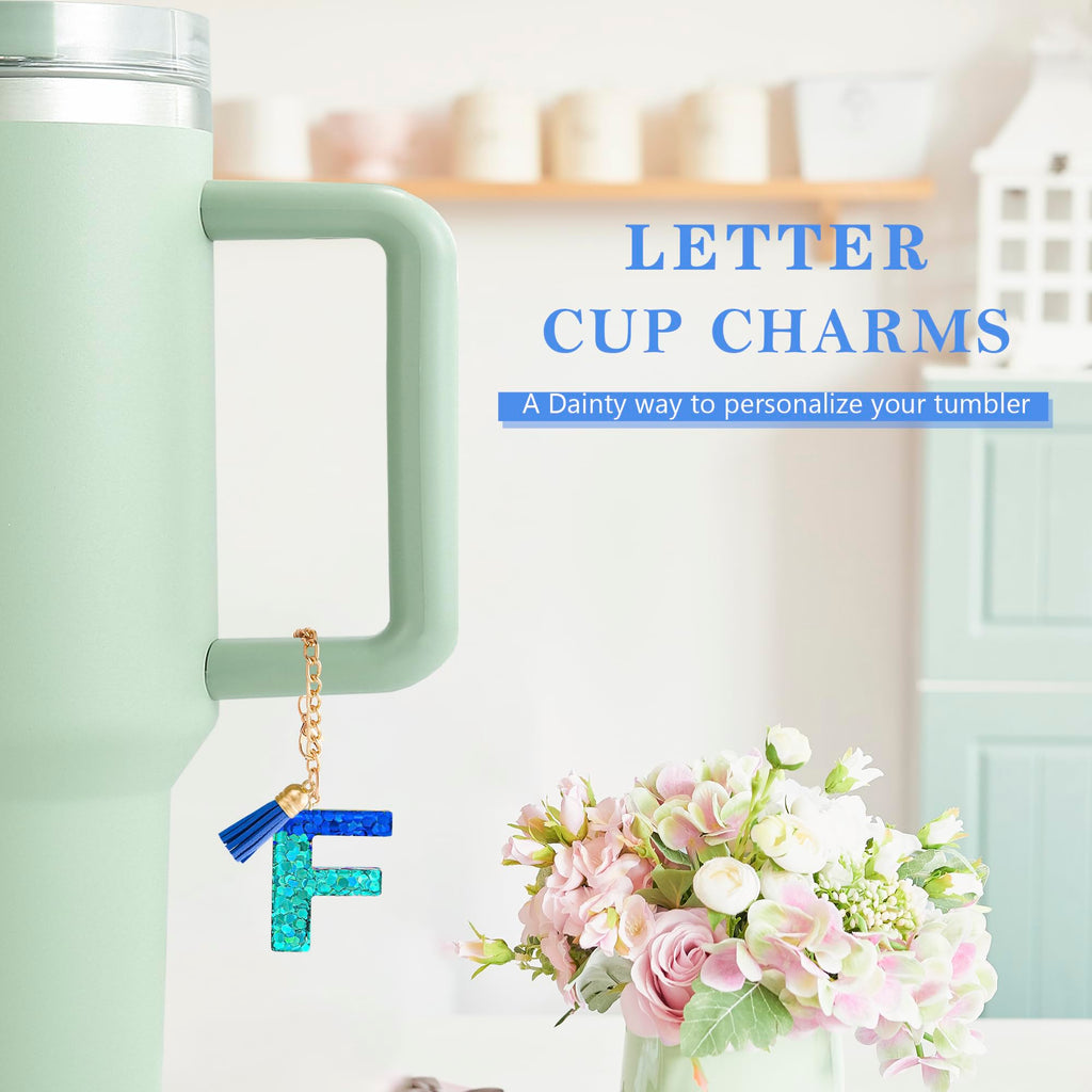 Letter Charm Accessories for Stanley Cup 1 PCS Cute Initial Keychain Handle Charm for Stanley Tumbler for Women Blue Letter F