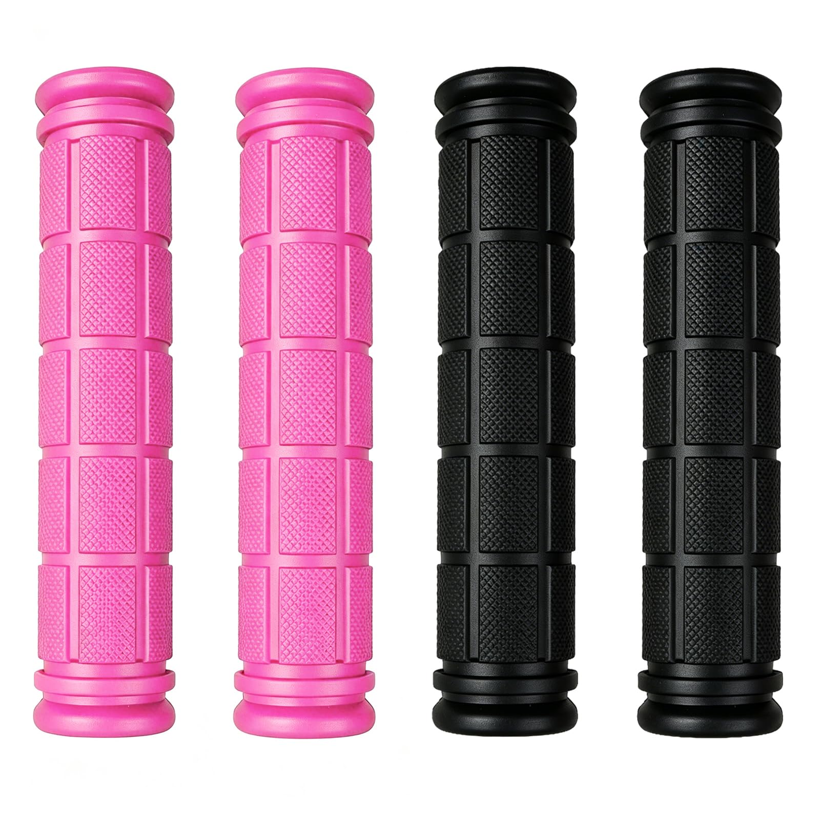 Kasteco 2 Pairs Bicycle Handle Bar Grips Mushroom Grips for BMX/MTB/Road Mountain Bikes, Black and Pink