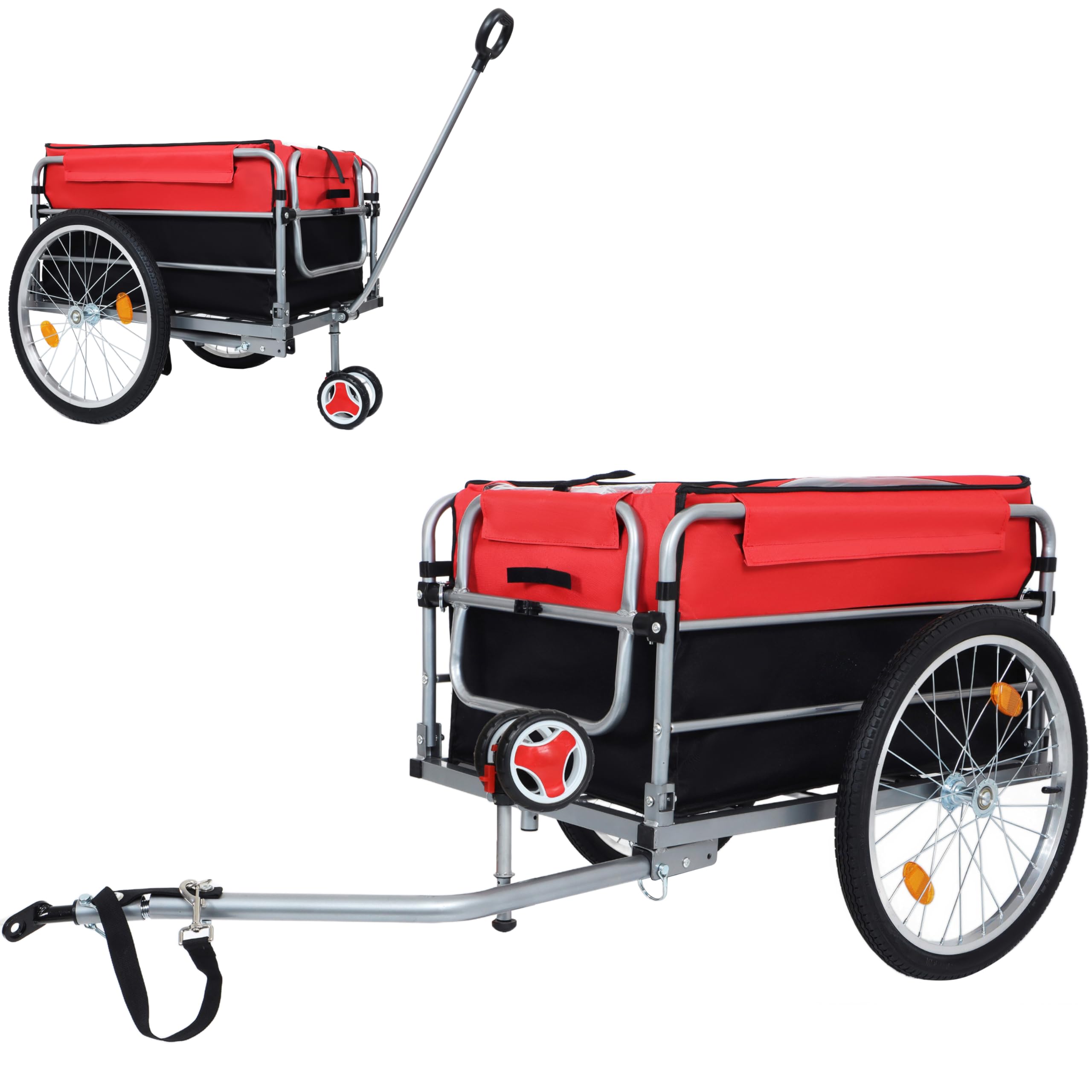 Aluminum Bike Cargo Trailer - 20  Wheel Folding Bicycle Trailer with Removable Oxford Fabric Cover, Safe Hitch System for Bike, 