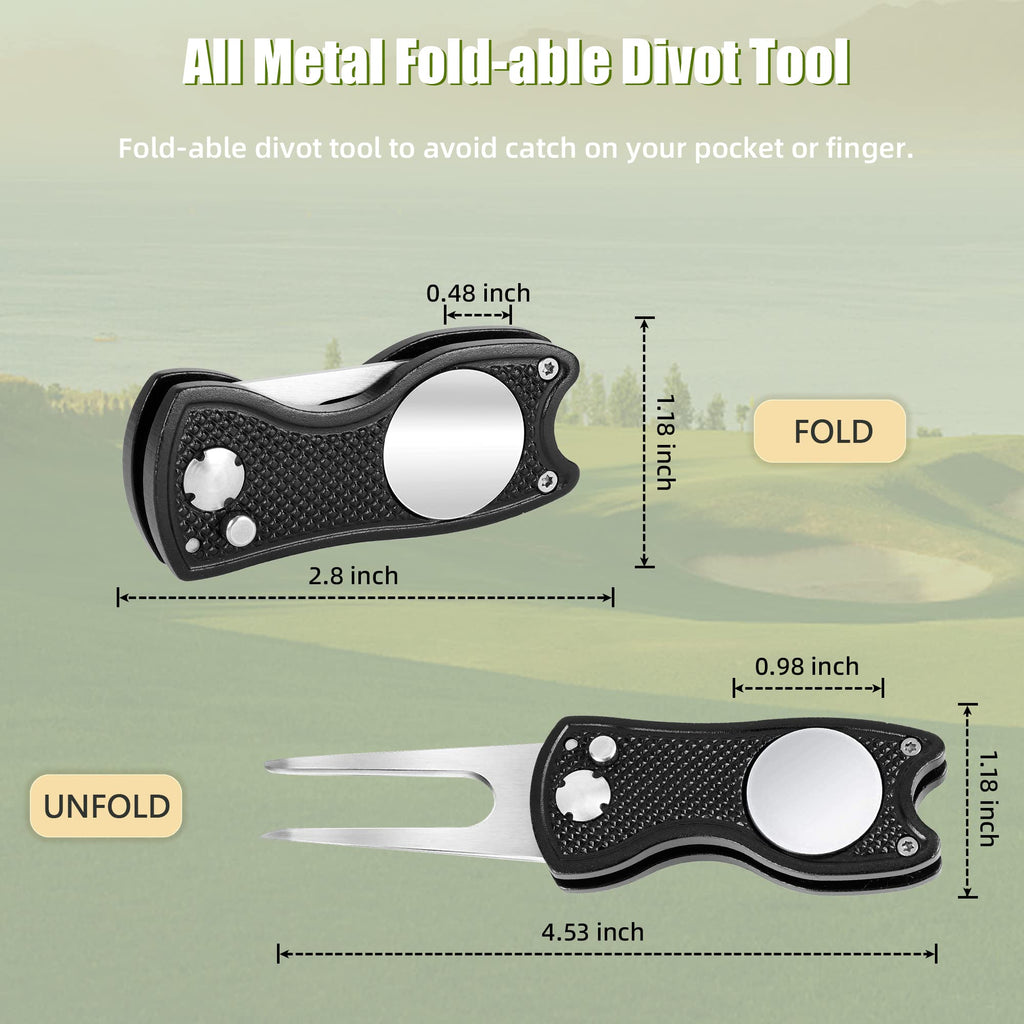 Mile High Life 2 Pack Golf Divot Repair Tool W Magnetic Golf Ball Marker | All Metal Foldable Divot Tool W Pop-Up Button | Golf