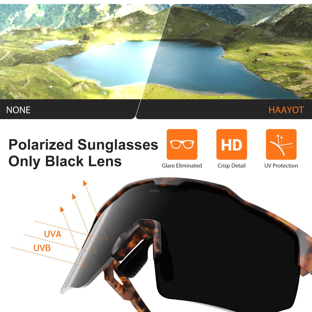 Haayot Polarized Cycling Glasses,Sports Sunglasses For Men Women,Baseball Biking Running Fishing Sunglasses With 5 Interchangeab