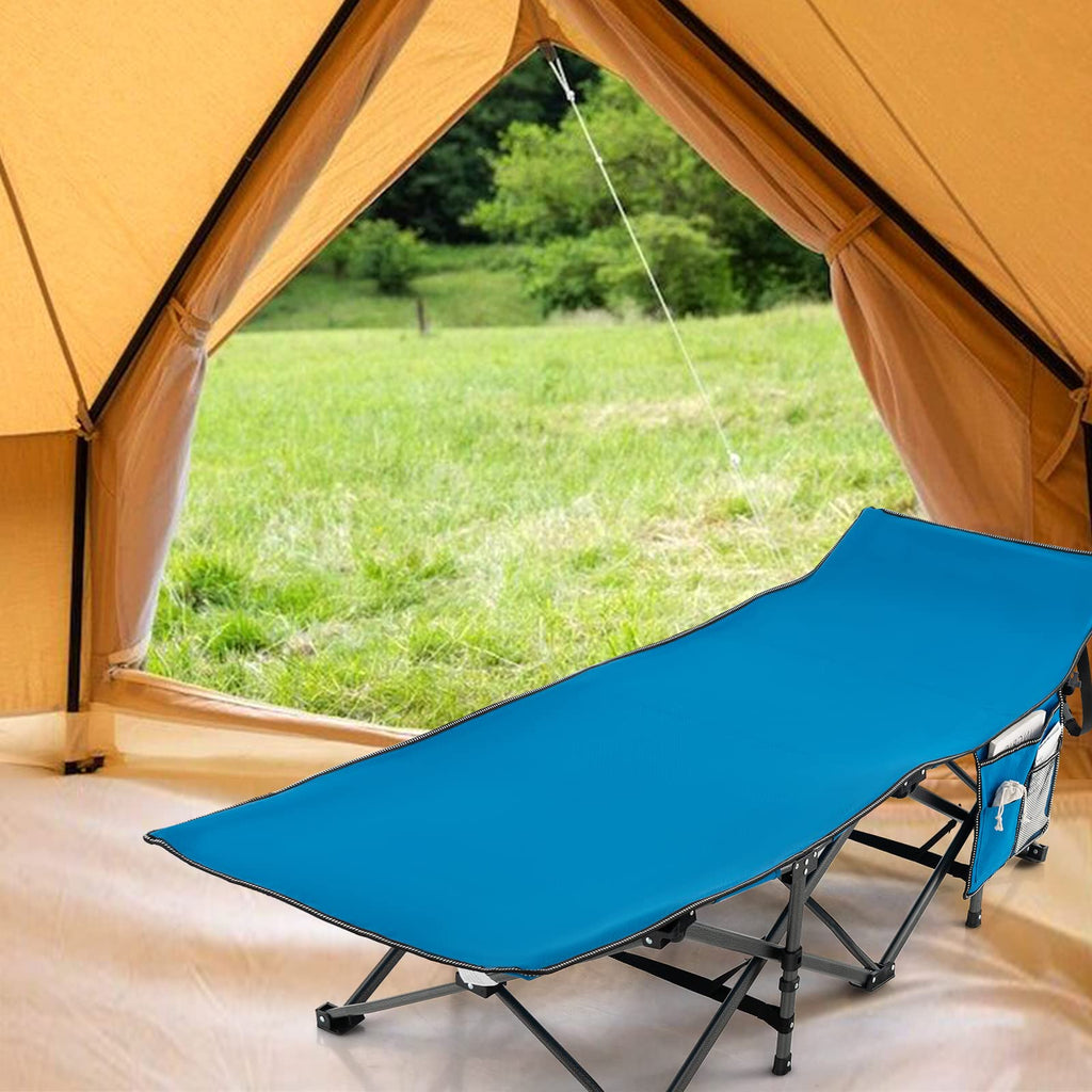 Gymax Camping Cot, 600 Lbs Heavy Duty Sleeping Cot W/Ergonomic Incline Design, 3-In-1 Pocket, Carry Bag, Folding Cot For Adults