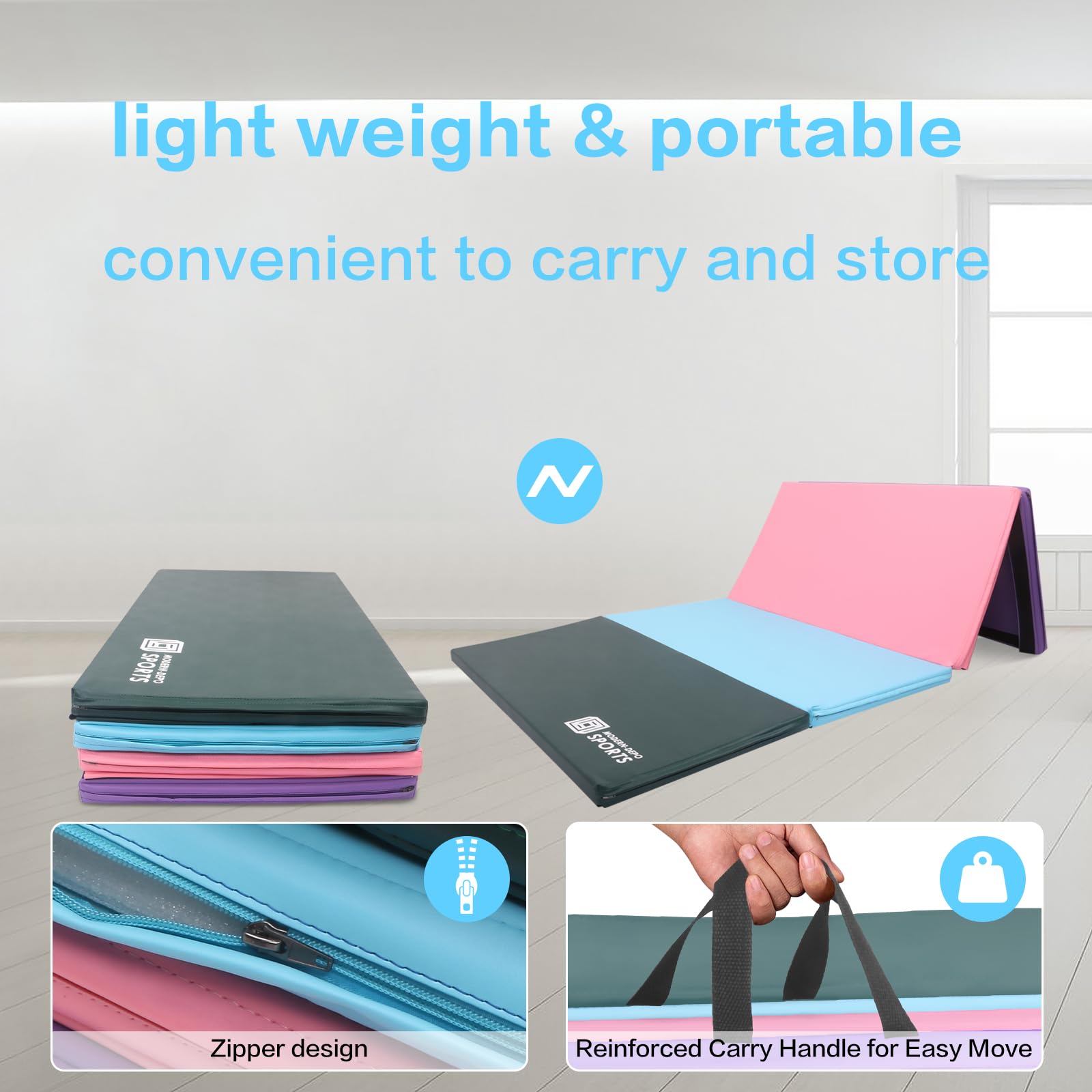 Gymnastics Mat 8X4X2'' Foldable Tumbling Mats With Carrying Handles Four Fold Thick Exercise Mat For Home Aerobics Stretching Yo