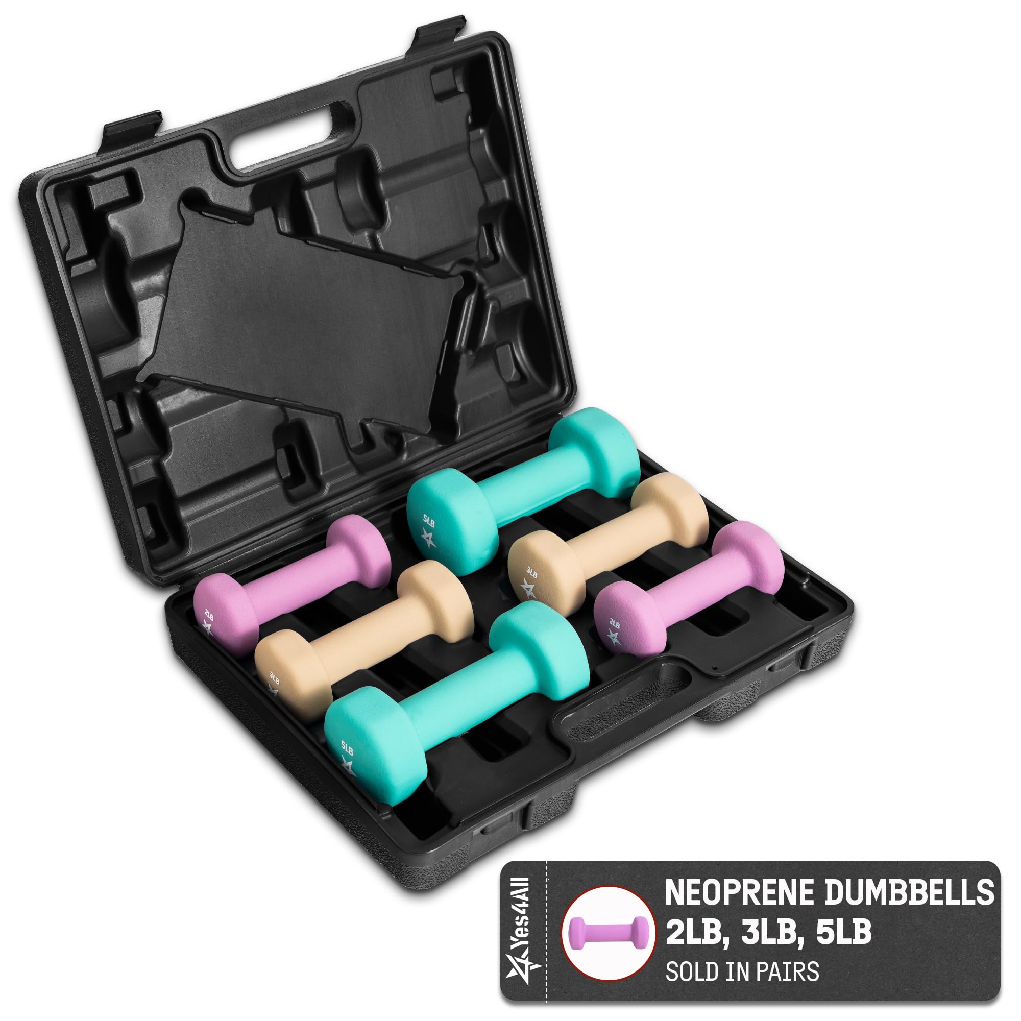 Yes4All Dumbbell Neoprene Set With Case, Weights Dumbbells Set & Hand - 2,3,5 lbs