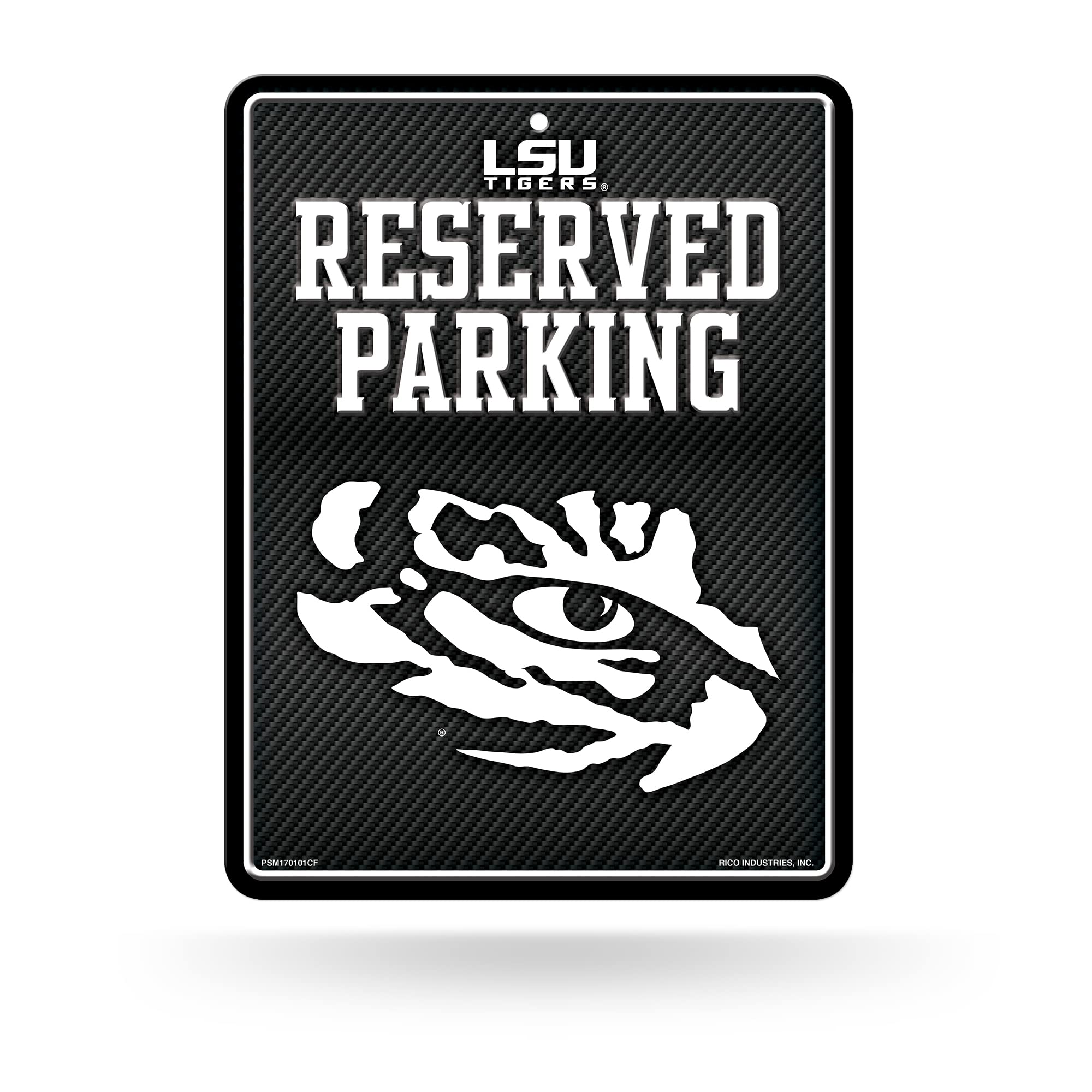 Rico Industries NCAA LSU Tigers Metal Parking Sign 8.5 x 11 Carbon Fiber Metal Parking Sign - Great for Man Cave, Bed Room, Offi