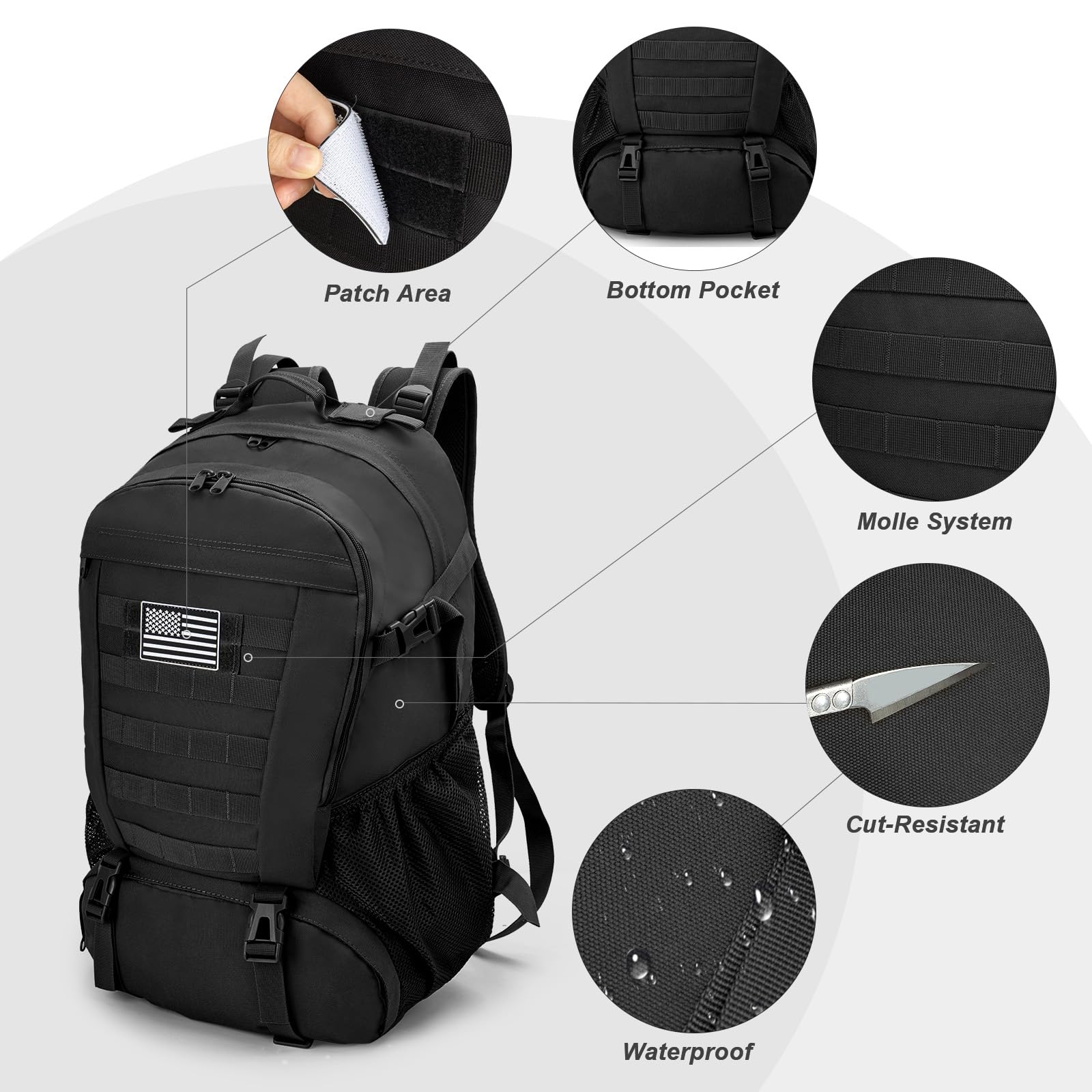 Jueachy Tactical Backpack 35L Military Bag: Waterproof Army Hiking Backpack Molle Bookbag Edc Bag