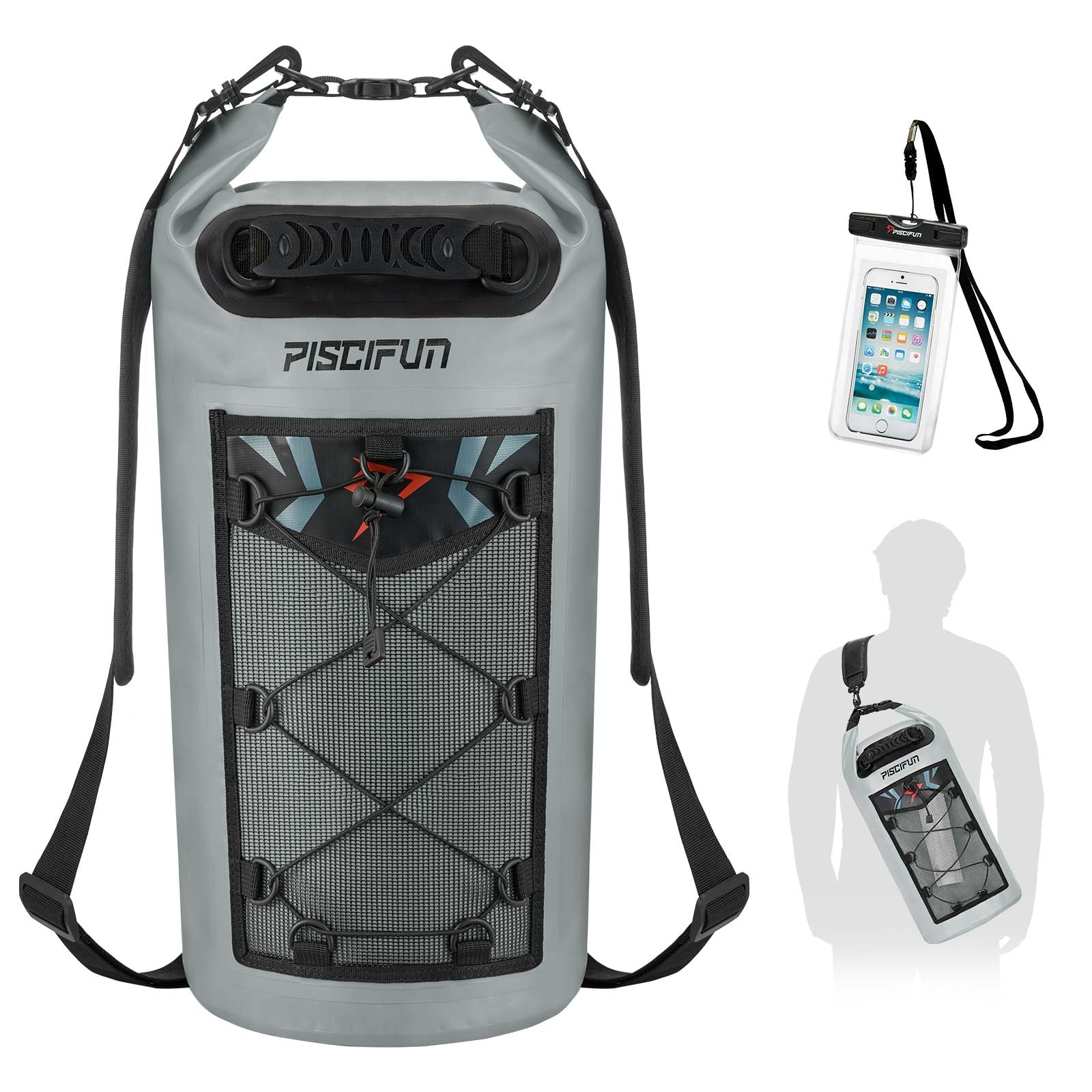 Piscifun Waterproof Backpack 10L 20L 30L 40L Floating Backpack with Waterproof Phone Case for Water Sports Fishing Boating Kayak