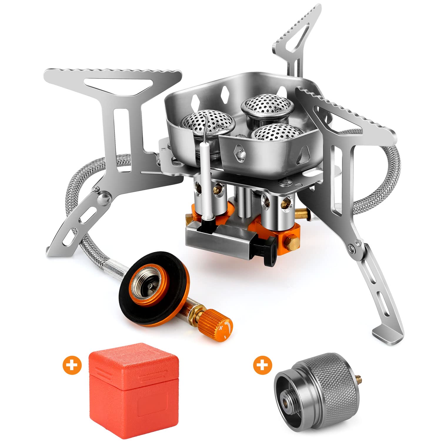 Odoland 6800W Windproof Camp Stove Camping Gas Stove With Fuel Canister Adapter, Piezo Ignition, Carry Case, Portable Collapsibl