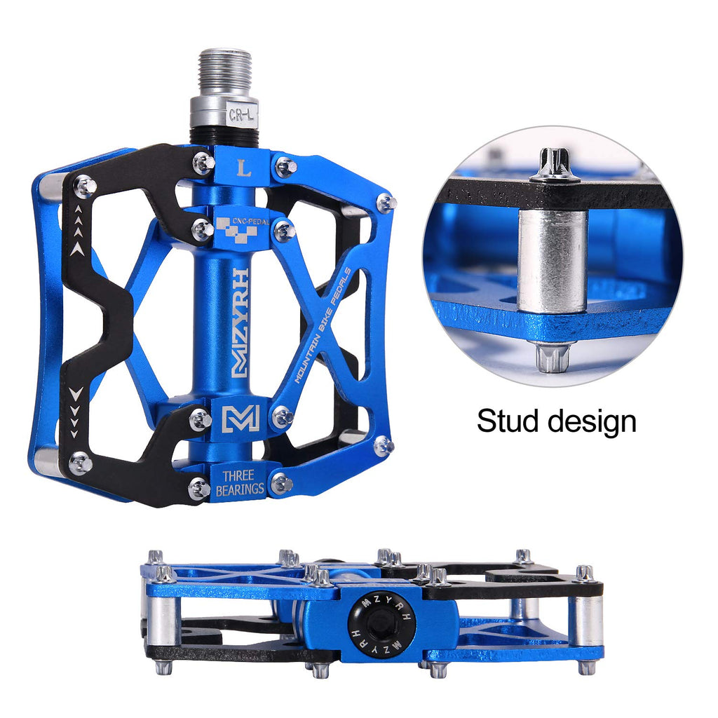Mzyrh Mountain Bike Pedals, Ultra Strong Colorful Cnc Machined 9/16'' Cycling Sealed 3 Bearing Pedals(Black Blue 3 Bearings)