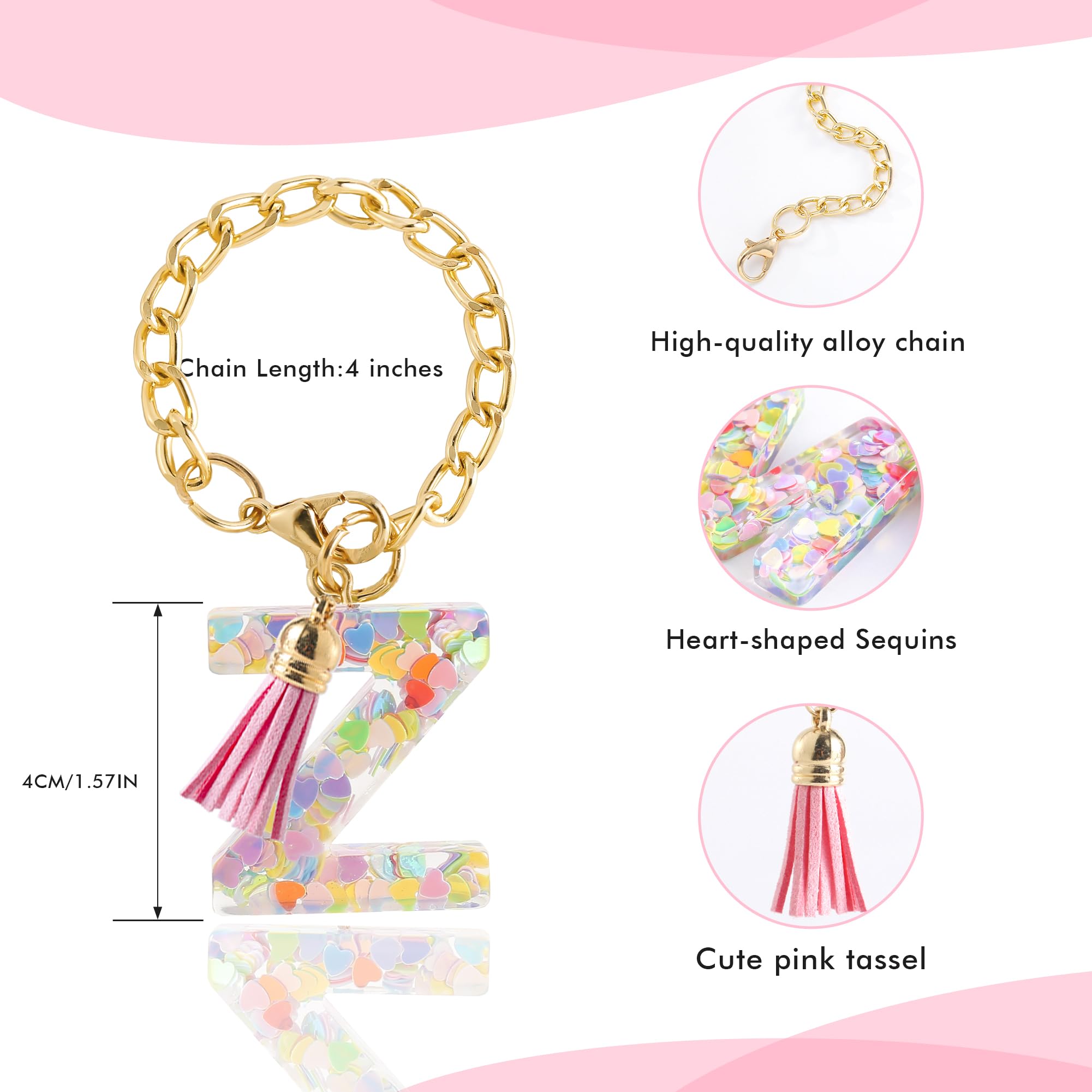 Letter Charm Accessories for Stanley Cup 1 PCS Cute Initial Keychain Handle Charm for Stanley Tumbler for Women Pink Letter Z