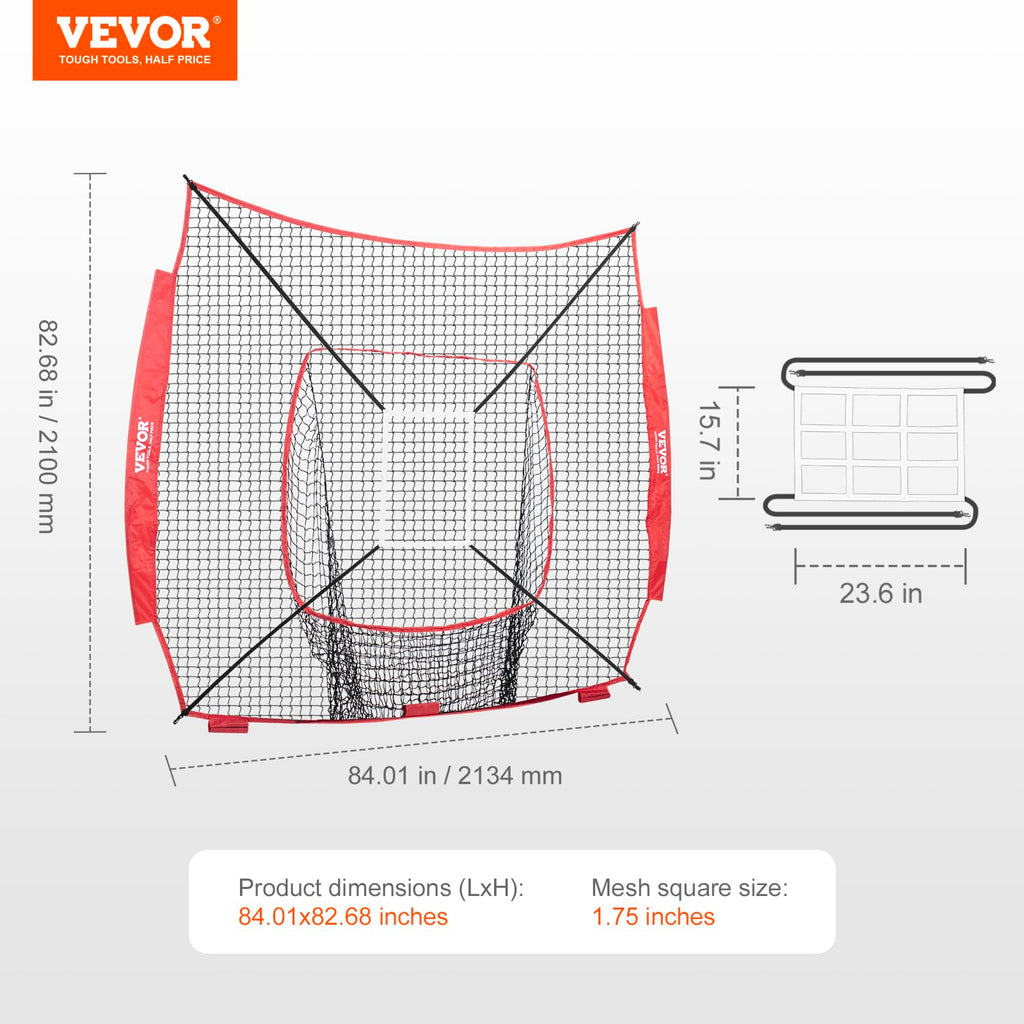 Vevor 7X7 Ft Baseball Softball Practice Net, Portable Baseball Training Net For Hitting Batting Catching Pitching, Backstop Base