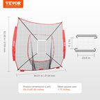 Vevor 7X7 Ft Baseball Softball Practice Net, Portable Baseball Training Net For Hitting Batting Catching Pitching, Backstop Base