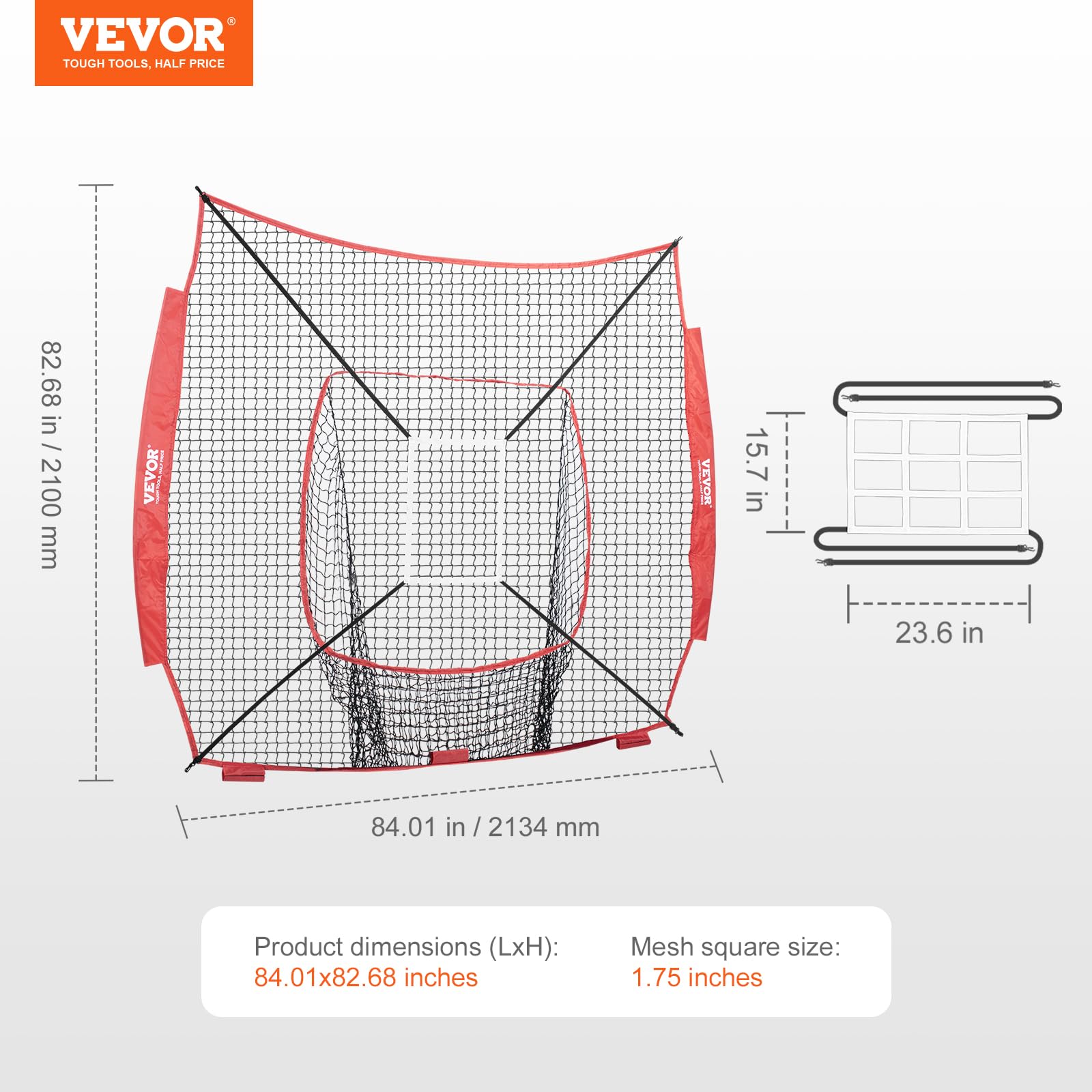 Vevor 7X7 Ft Baseball Softball Practice Net, Portable Baseball Training Net For Hitting Batting Catching Pitching, Backstop Base