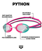 Arena Unisex Adults Python Racing Swim Goggles For Men And Women Competitive Swimmers Anti-Fog Non-Mirror Lens Max Comfort Lap S