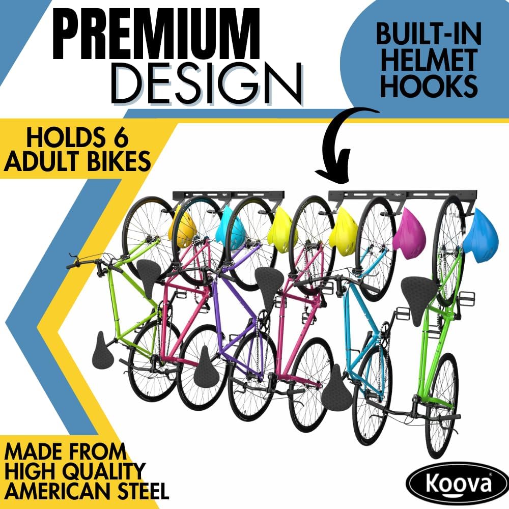Koova Wall Mount Bike Rack  Steel Bike Mount Wall  Adjustable Bike Hangers For Garage  Easy Mount Bike Rack Garage  Garage Bike