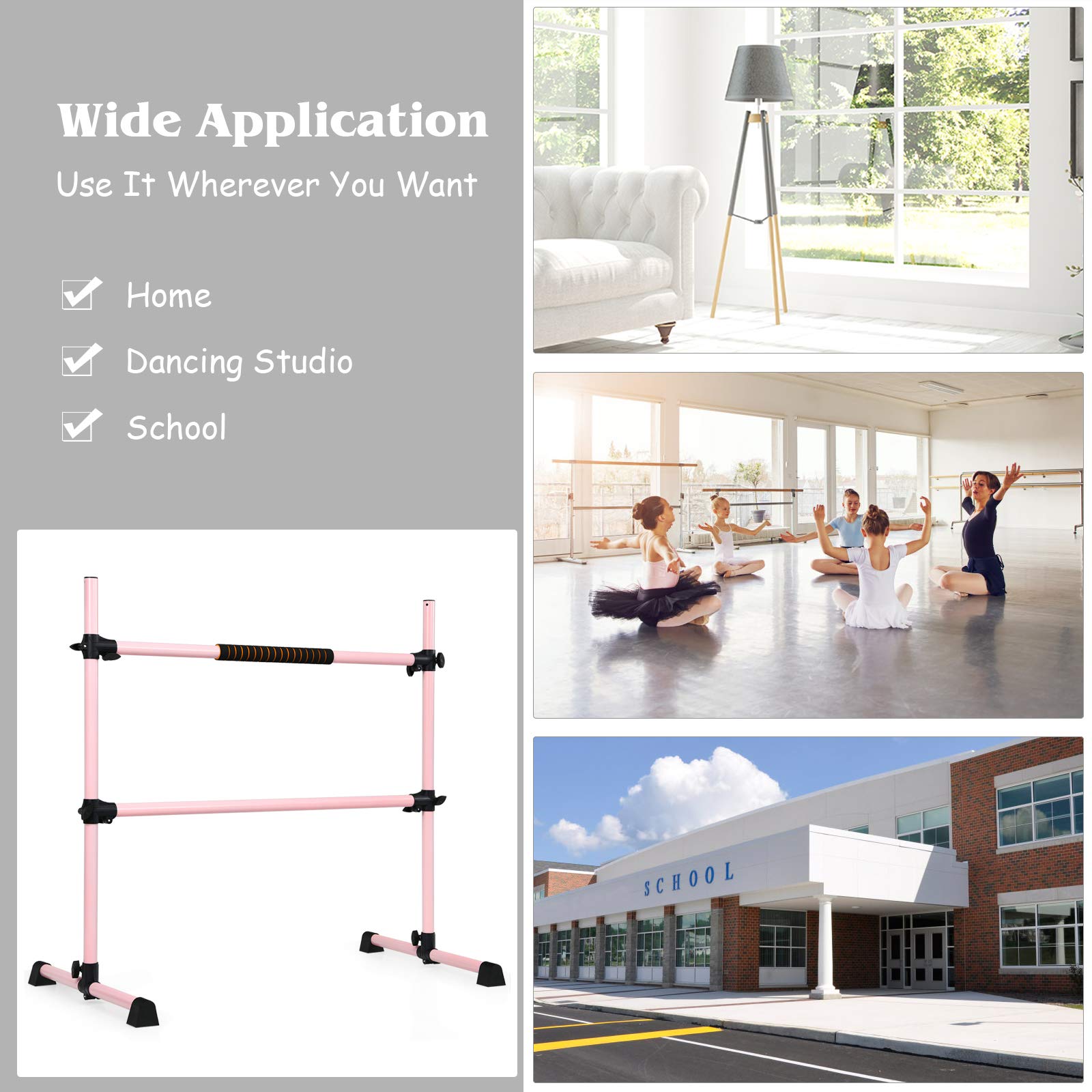 Goflame Ballet Barre Portable Double, 4Ft Freestanding Ballet Barre Adjustable, Heavy Duty Dancing Stretching Ballet Bar For Hom